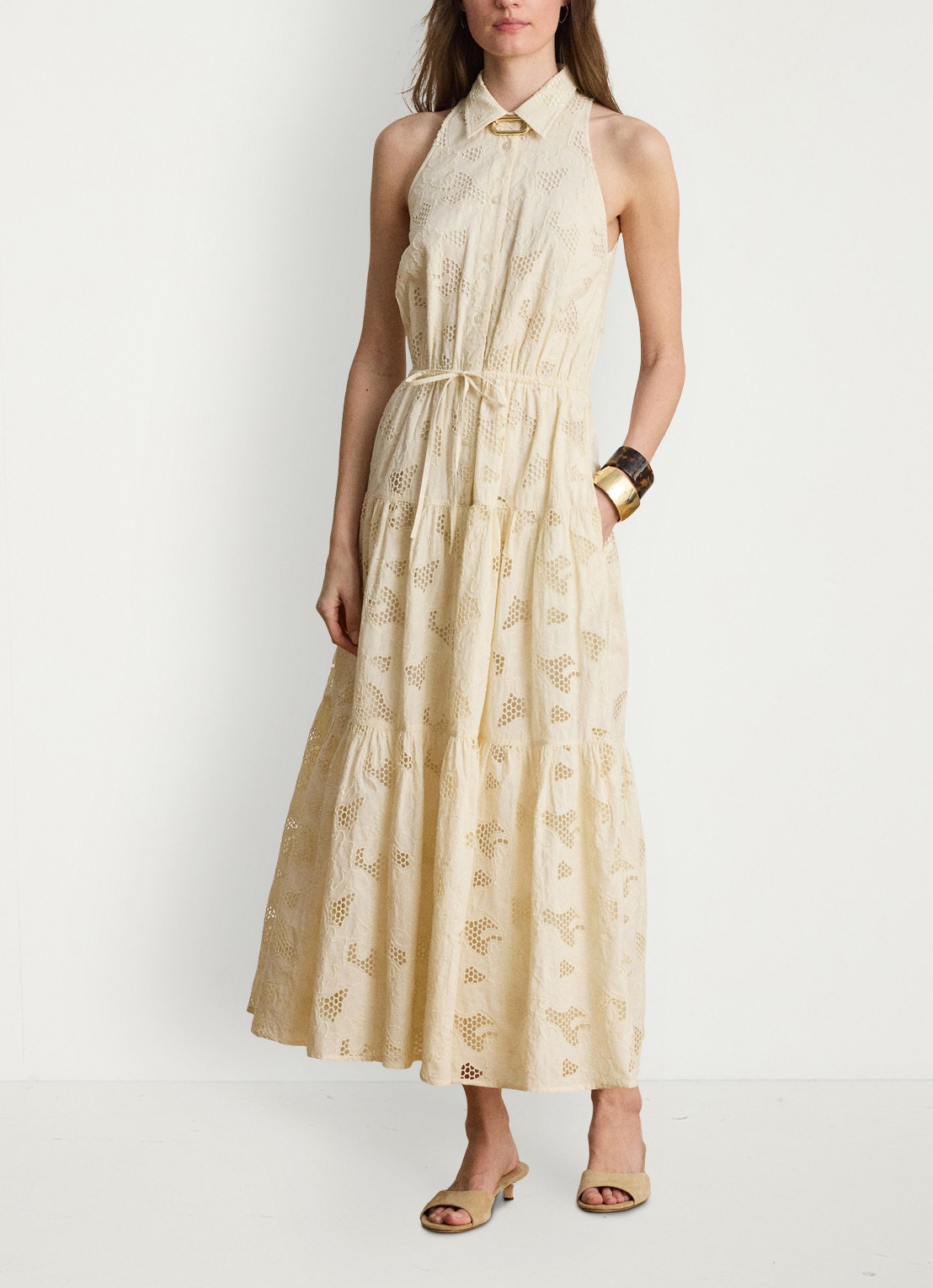 Ralph Lauren Midi tuniekjurk met broderie - voorkant 2 creme