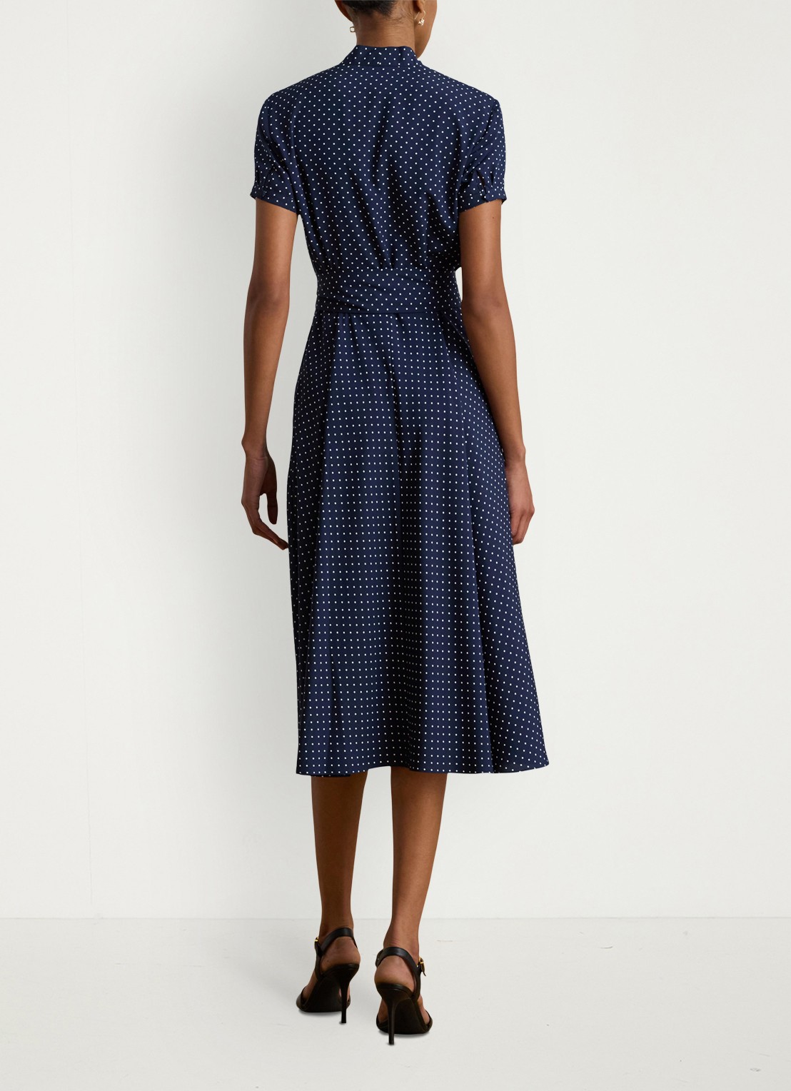 Ralph Lauren Midi tuniekjurk met stippenprint en ceintuur - achterkant donkerblauw