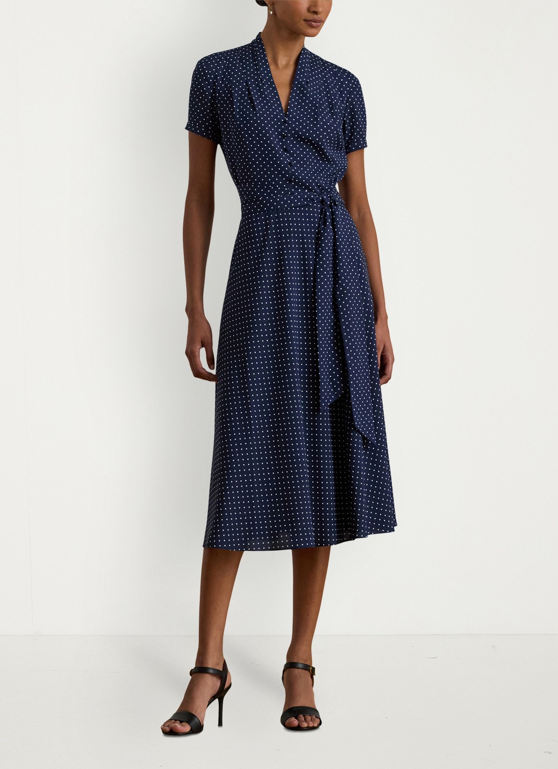 Ralph Lauren Midi tuniekjurk met stippenprint en ceintuur - detail 2 donkerblauw