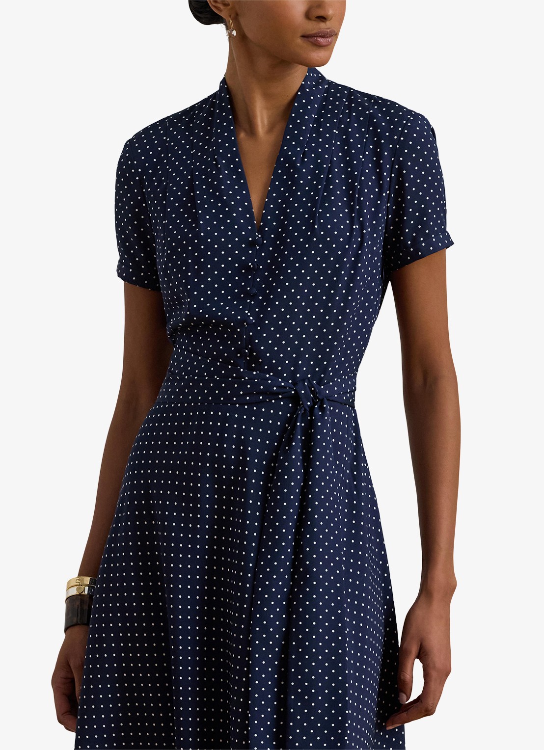 Ralph Lauren Midi tuniekjurk met stippenprint en ceintuur - detail 3 donkerblauw