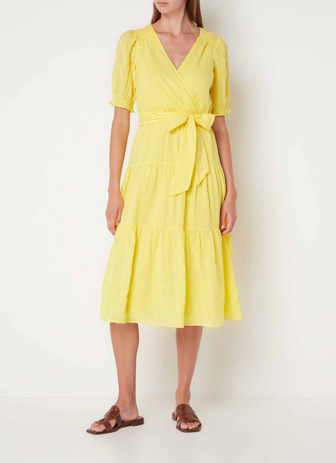Ralph Lauren Midi tuniekjurk met structuur en strikceintuur - detail 4 geel