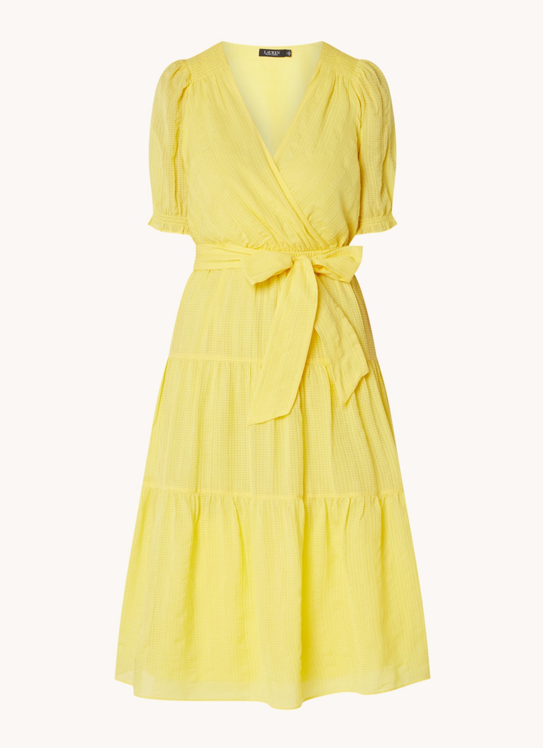 Ralph Lauren Midi tuniekjurk met structuur en strikceintuur - voorkant 2 geel
