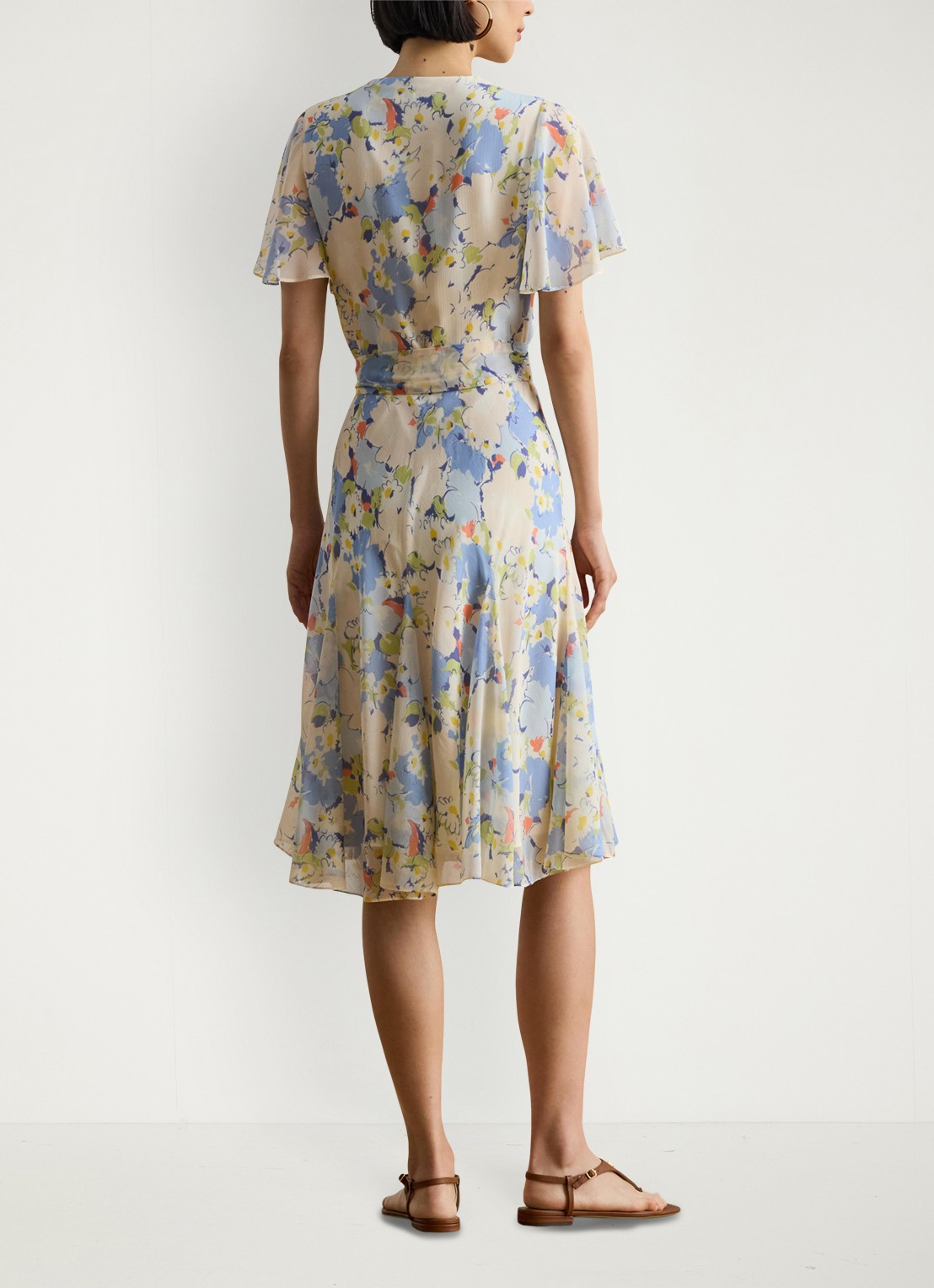 Ralph Lauren Midi wikkeljurk met bloemenprint - achterkant 3 blue multi / blauw
