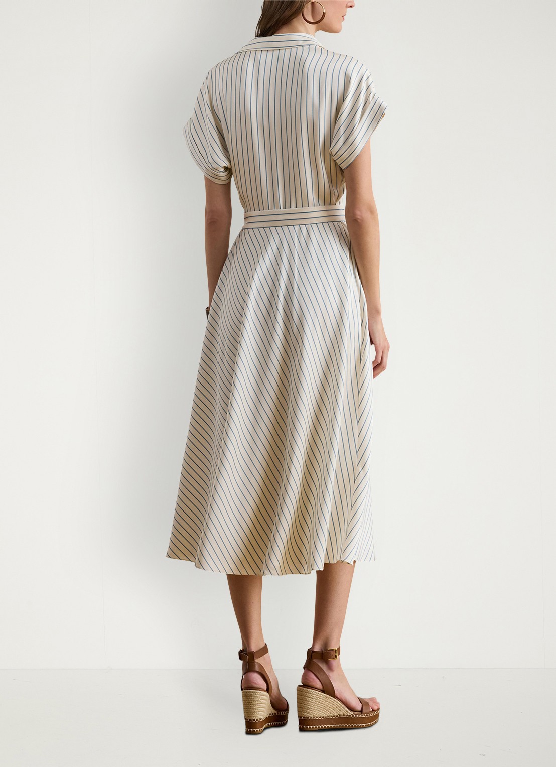 Ralph Lauren Midi wikkeljurk met streepprint - achterkant 3 cream blue / creme