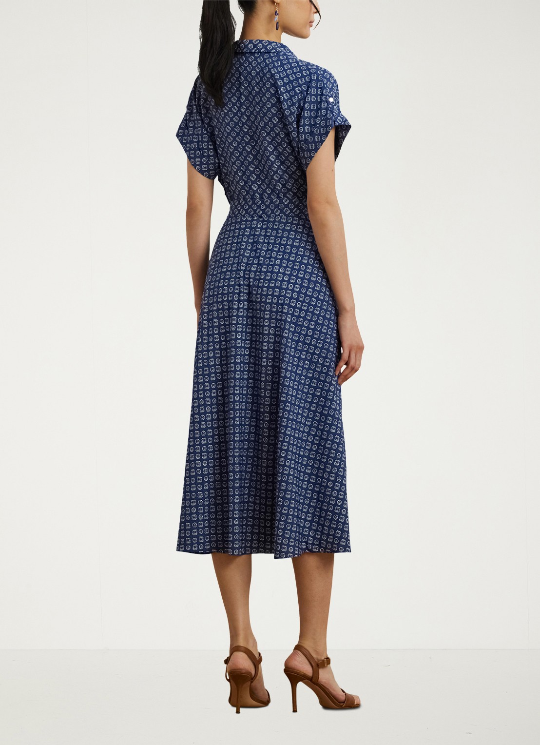 Ralph Lauren Midi wikkeljurk met strikceintuur en print - achterkant blauw