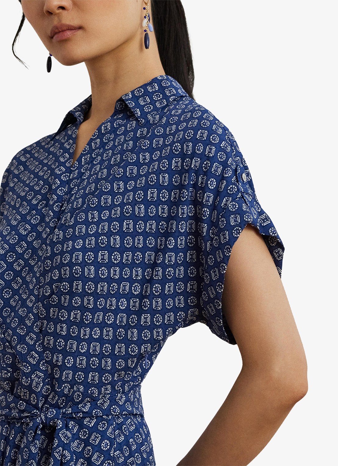 Ralph Lauren Midi wikkeljurk met strikceintuur en print - detail 5 blauw