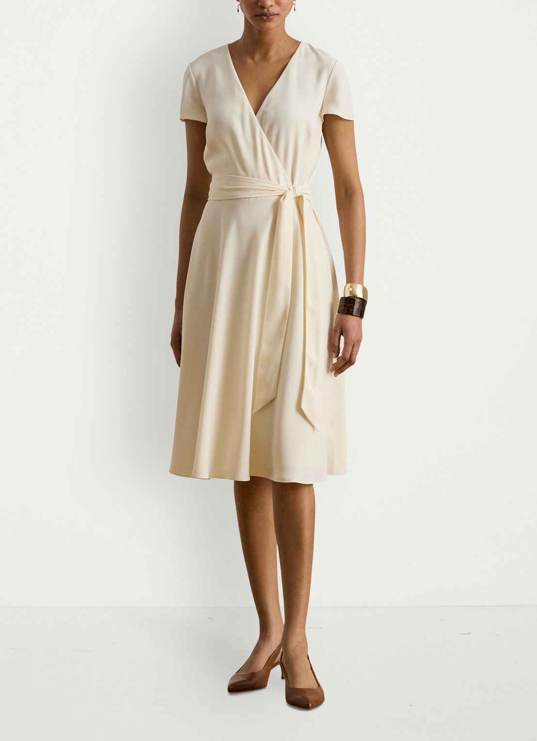 Ralph Lauren Midi wikkeljurk met strikceintuur - detail 2 creme