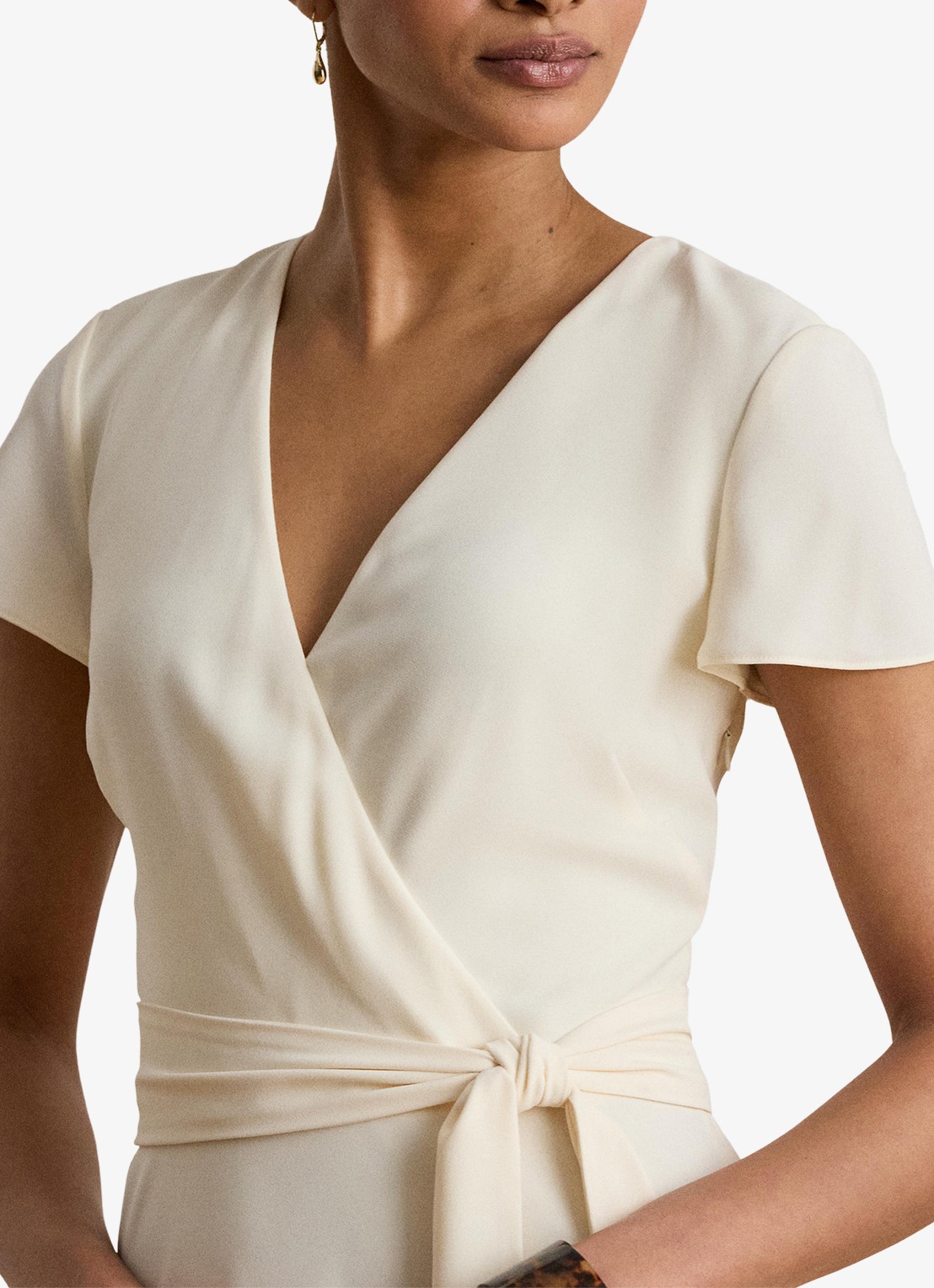 Ralph Lauren Midi wikkeljurk met strikceintuur - detail 3 creme