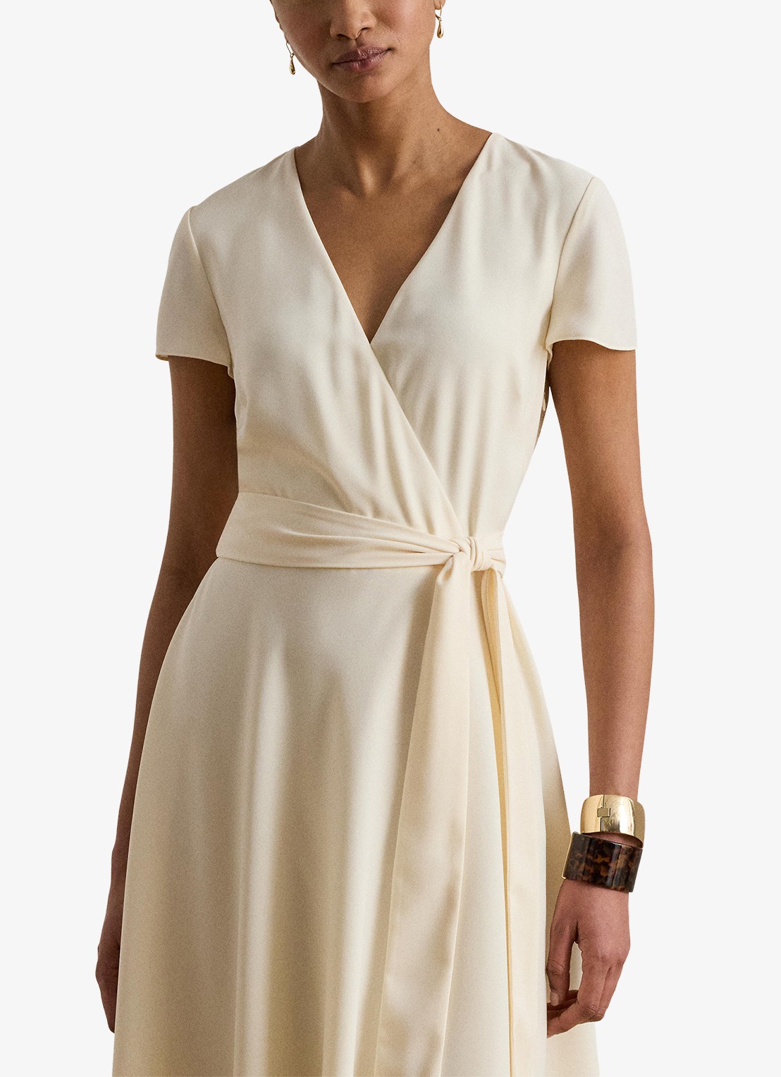 Ralph Lauren Midi wikkeljurk met strikceintuur - detail 4 creme