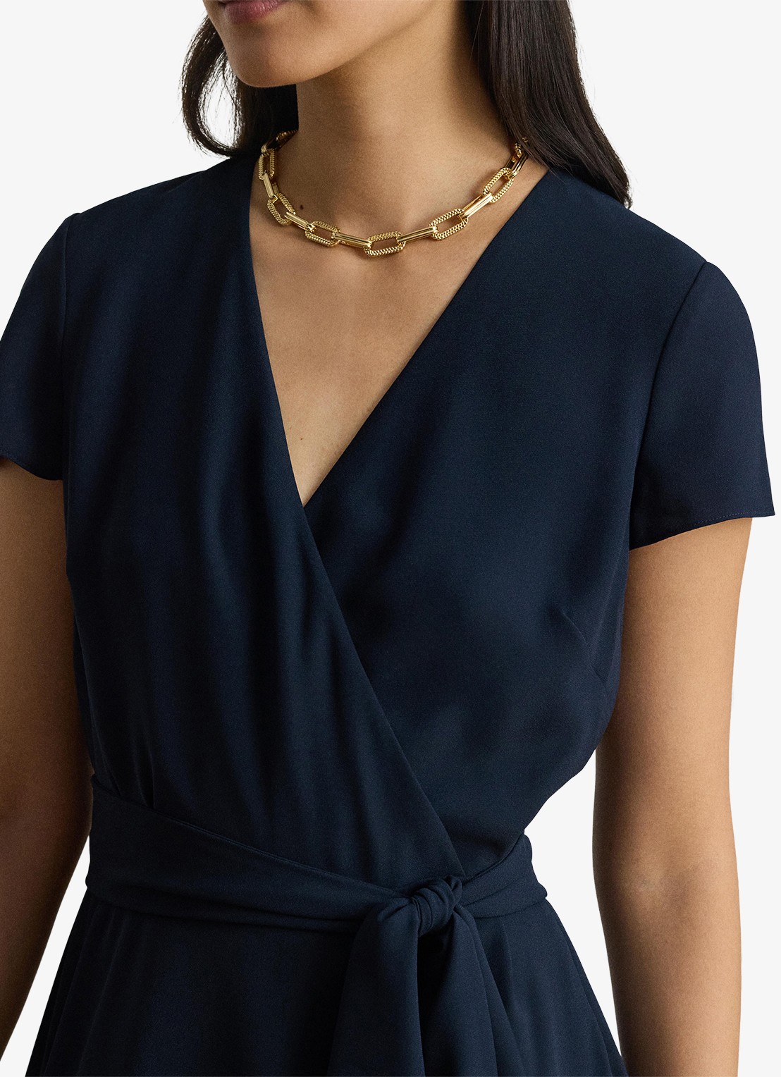 Ralph Lauren Midi wikkeljurk met strikceintuur - detail 4 donkerblauw