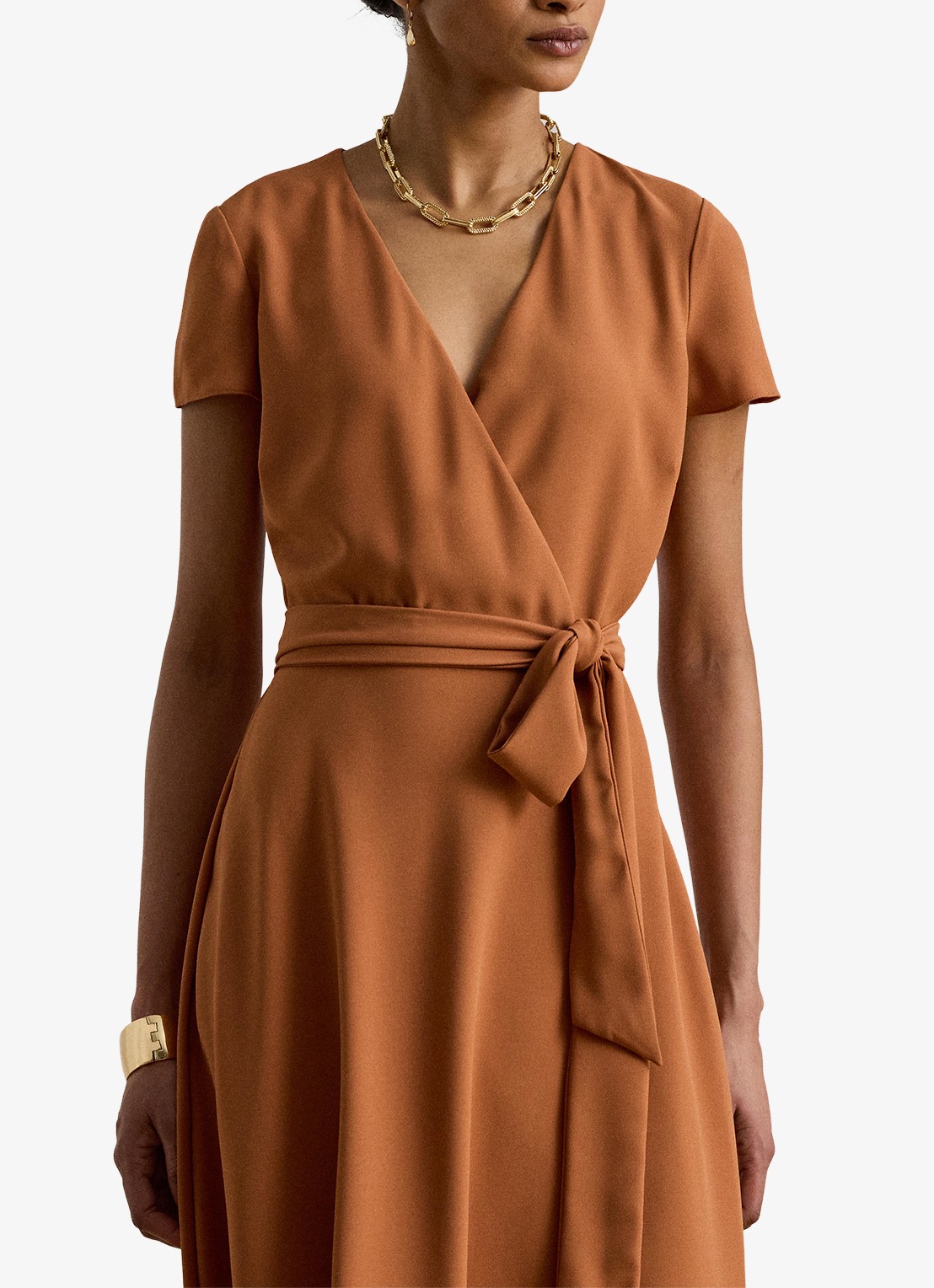 Ralph Lauren Midi wikkeljurk met strikceintuur - detail 5 red terracotta / rood