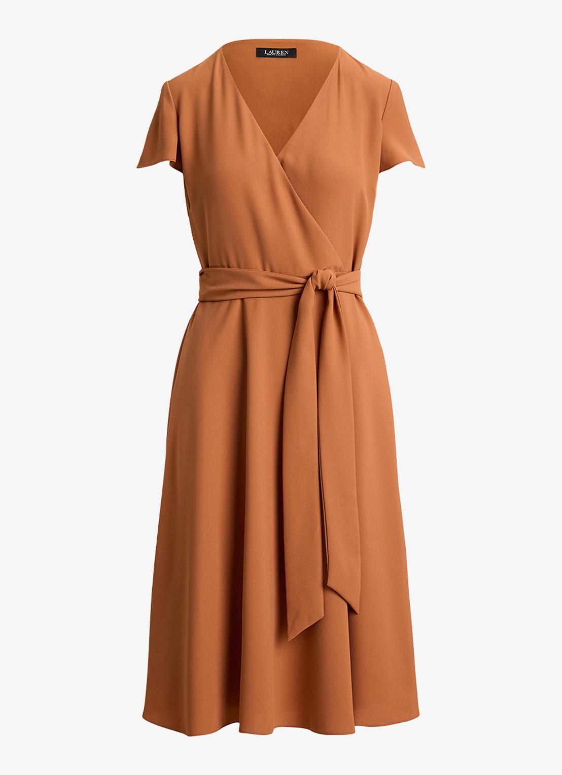 Ralph Lauren Midi wikkeljurk met strikceintuur - voorkant red terracotta / rood
