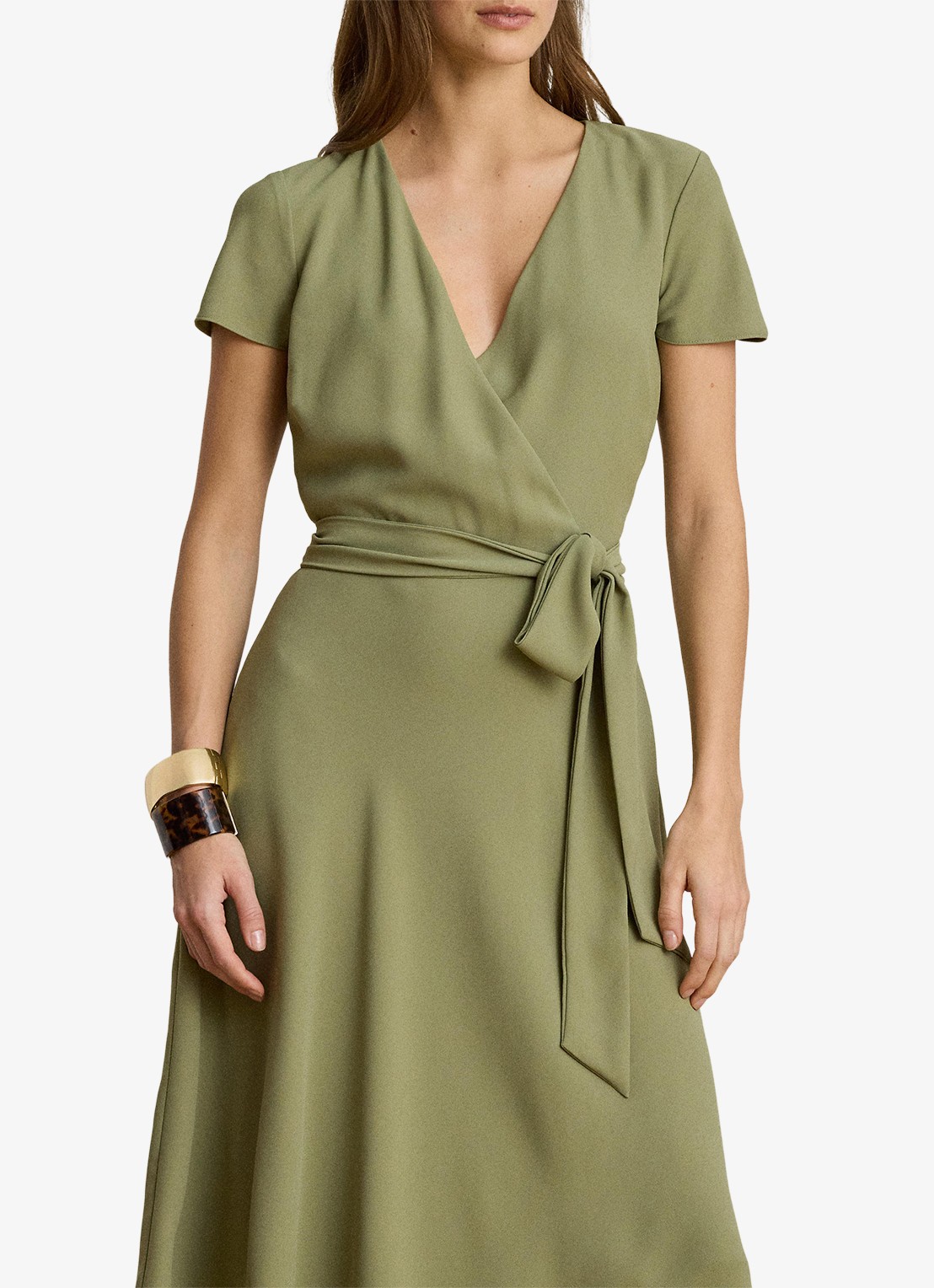 Ralph Lauren Midi wikkeljurk met strikceintuur - detail 3 light agave / beige