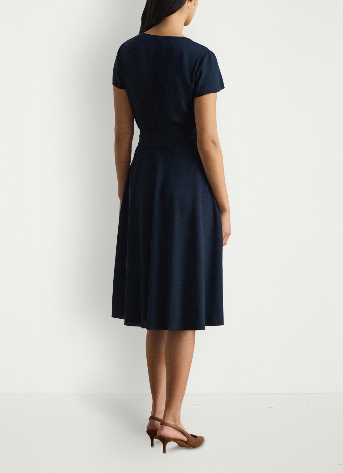 Ralph Lauren Midi wikkeljurk met strikceintuur - achterkant donkerblauw
