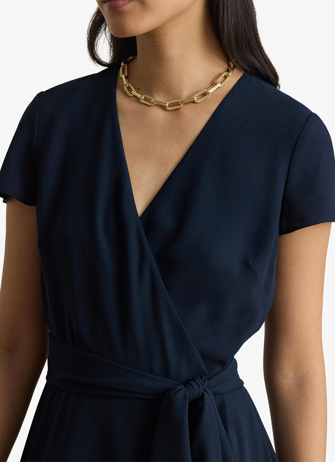 Ralph Lauren Midi wikkeljurk met strikceintuur - detail 3 donkerblauw