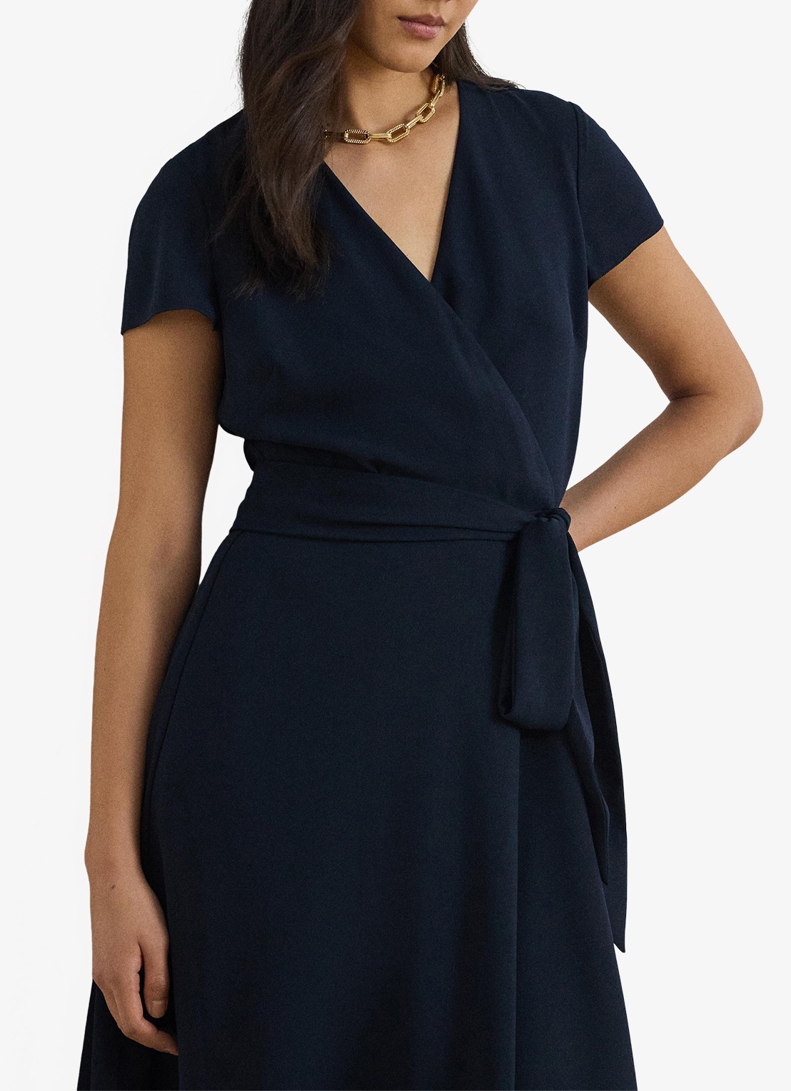 Ralph Lauren Midi wikkeljurk met strikceintuur - detail 4 donkerblauw
