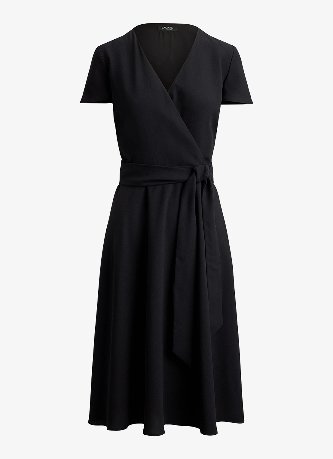Ralph Lauren Midi wikkeljurk met strikceintuur - voorkant 3 zwart