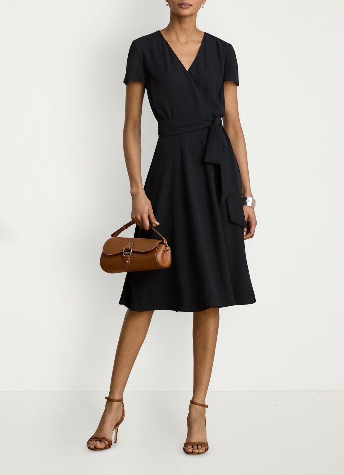 Ralph Lauren Midi wikkeljurk met strikceintuur - voorkant 4 zwart