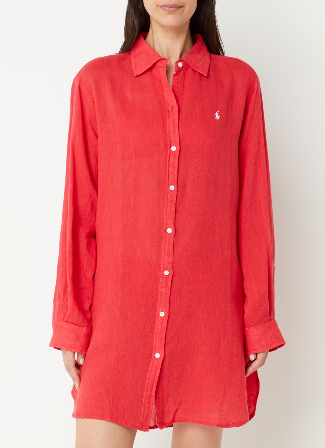 Ralph Lauren Mini blousejurk van linnen - detail rood