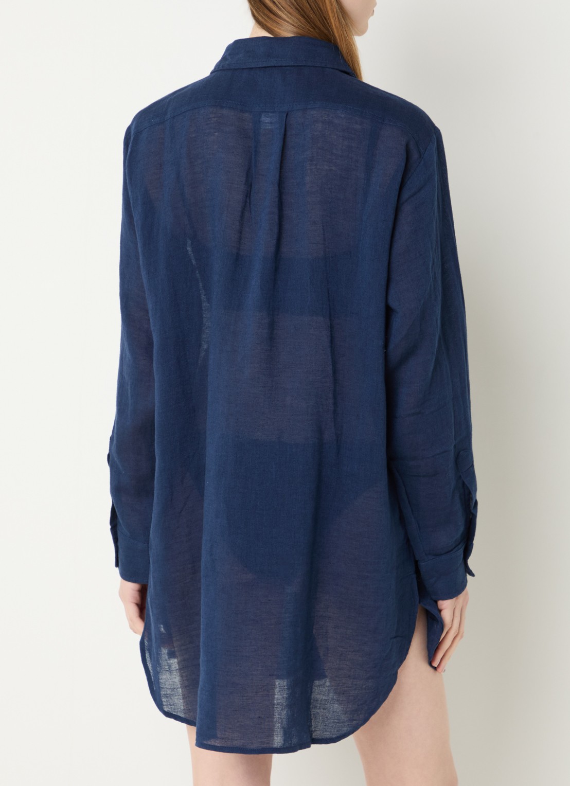 Ralph Lauren Mini blousejurk van linnen - achterkant 3 donkerblauw