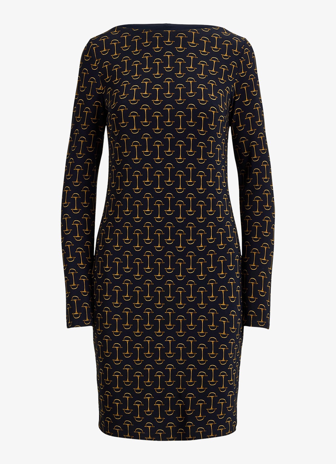 Ralph Lauren Mini jurk met boothals en grafische print - voorkant 4 zwart