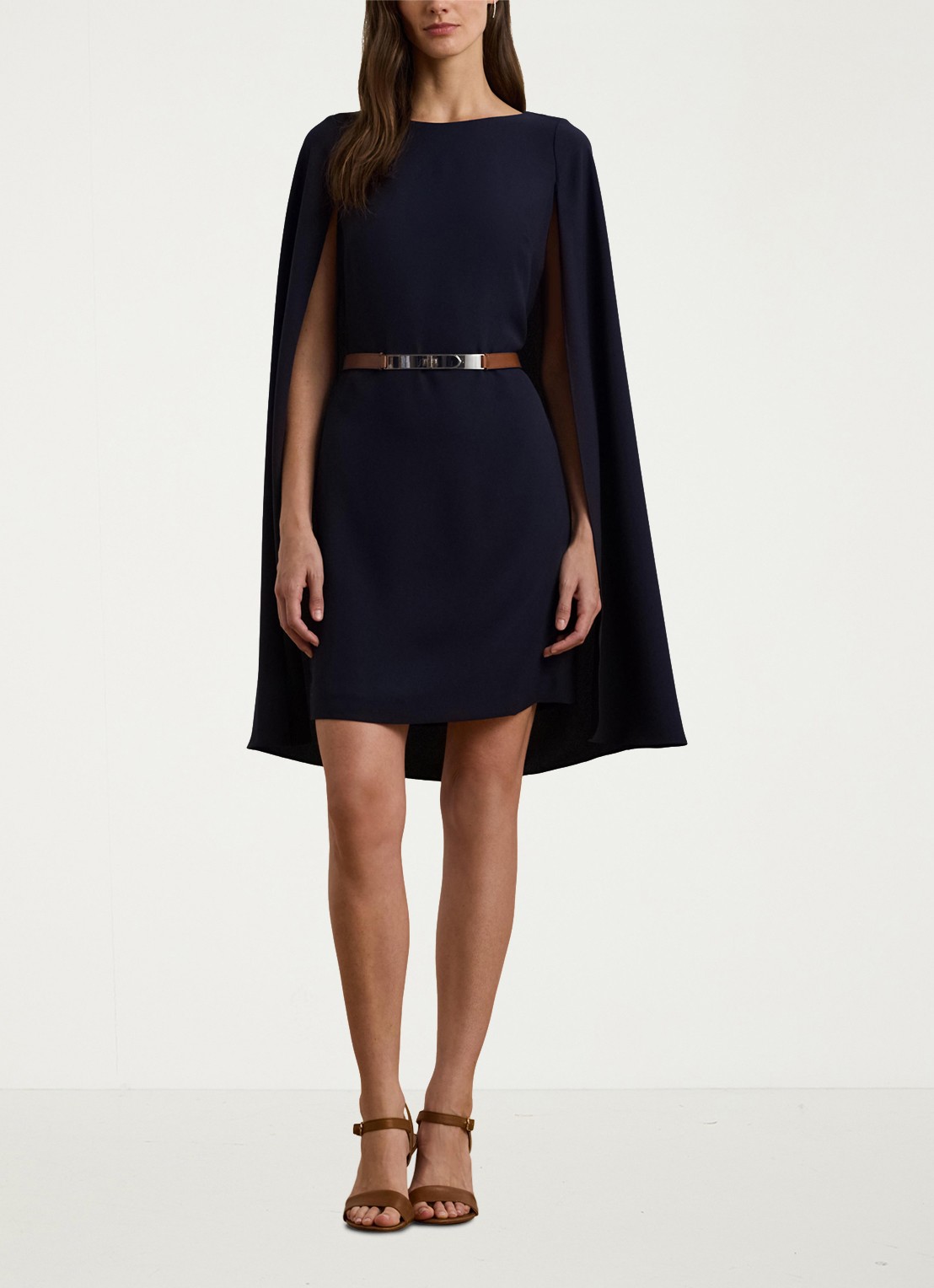 Ralph Lauren Mini jurk met cape en stretch - voorkant 5 lighthouse navy / donkerblauw