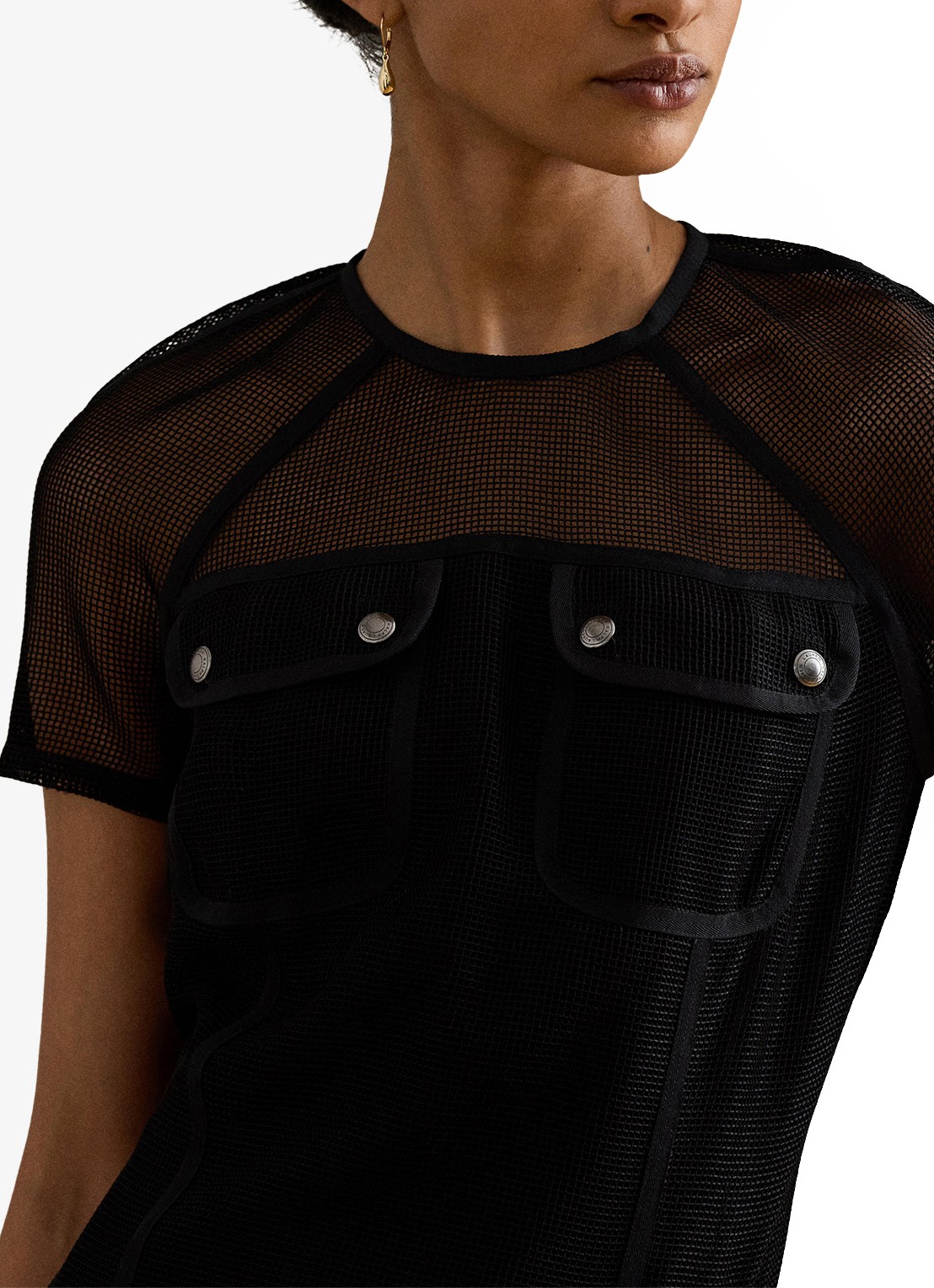 Ralph Lauren Mini jurk van mesh met opgestikte zakken - detail 2 zwart