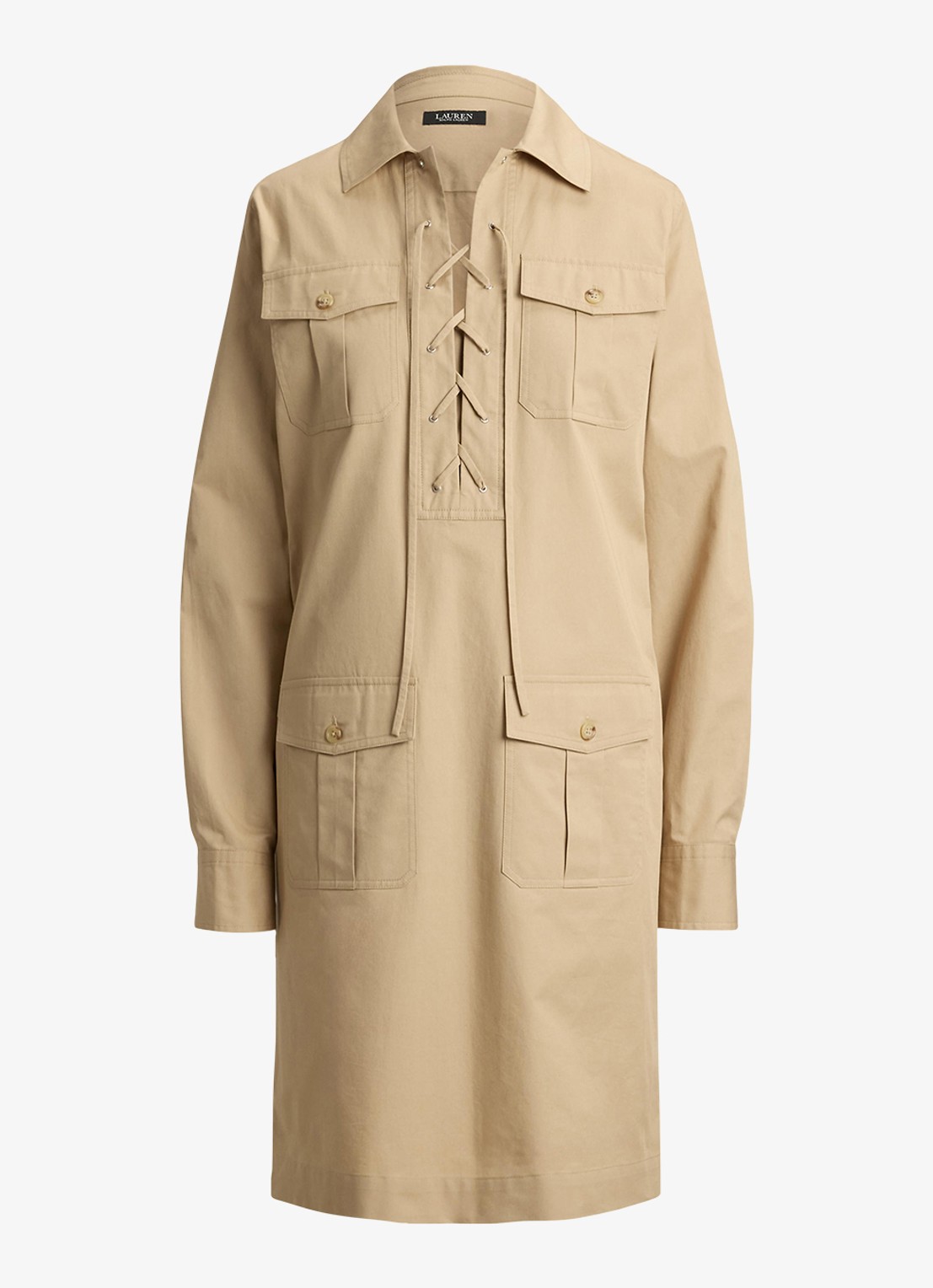 Ralph Lauren Mini tuniekjurk met opgestikte zakken - voorkant birch tan / beige