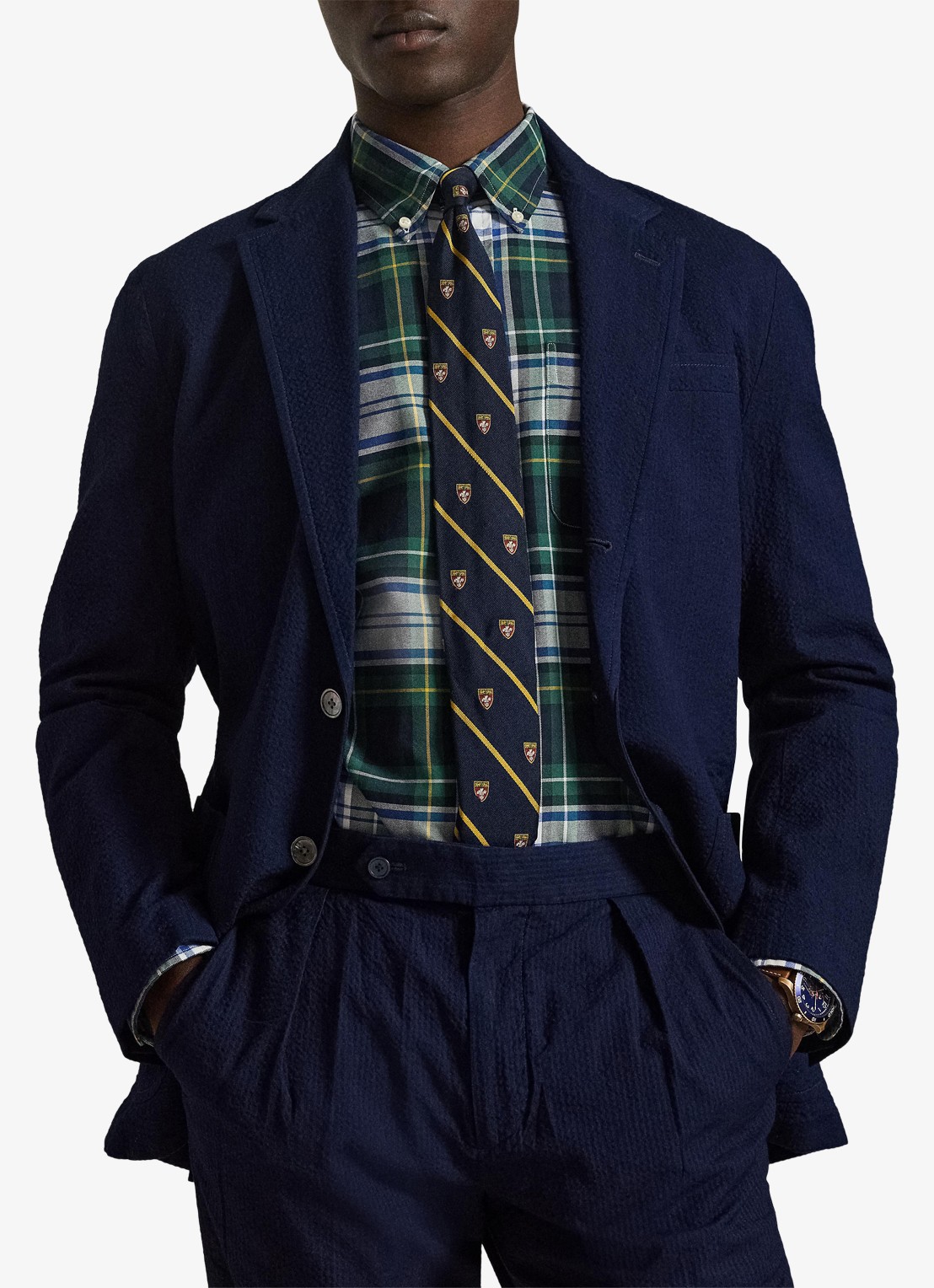 Ralph Lauren Modern fit colbert met ribstructuur en opgestikte zakken - voorkant 2 indigo
