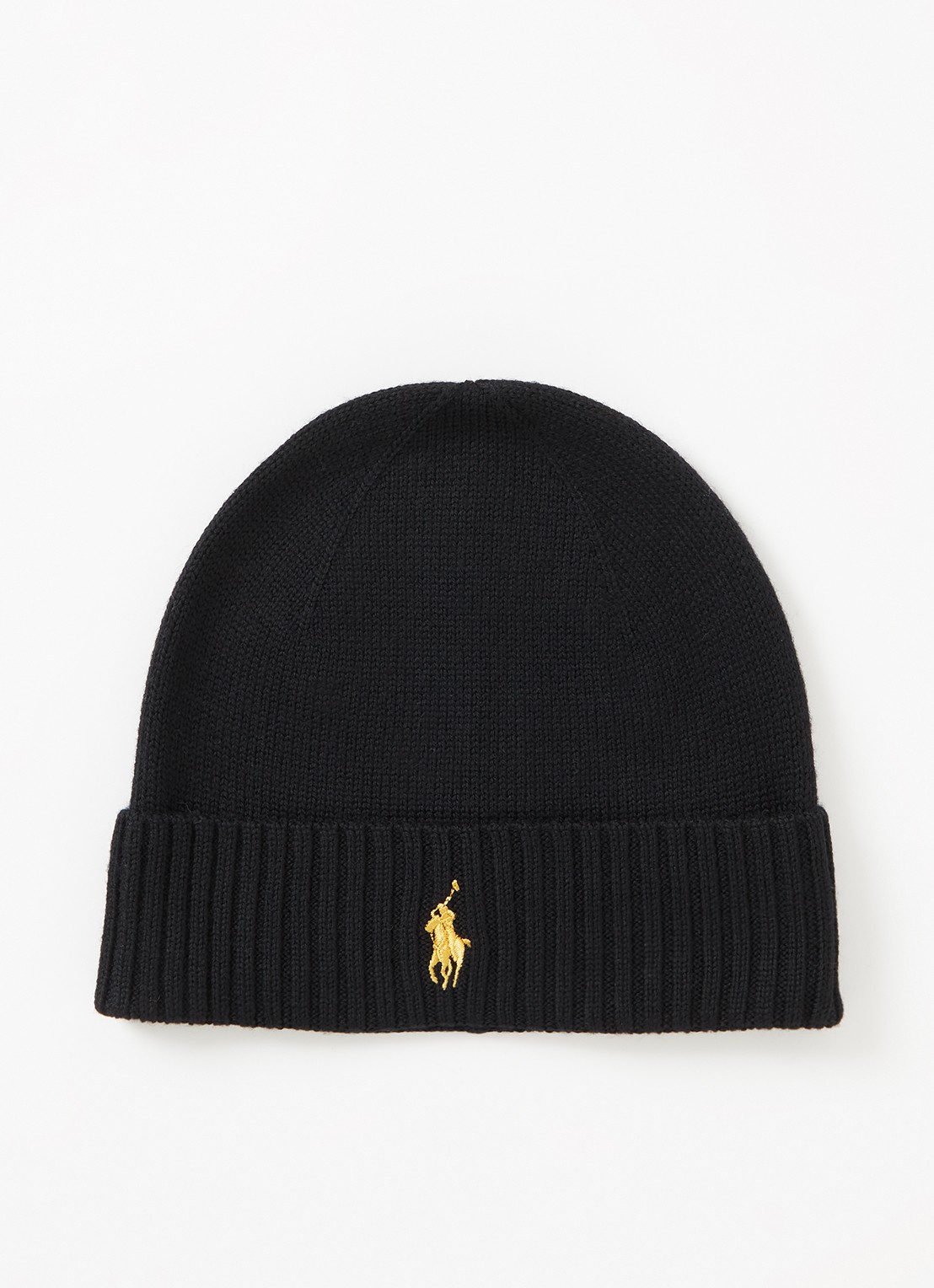Ralph Lauren Muts van wol met logoborduring - voorkant zwart