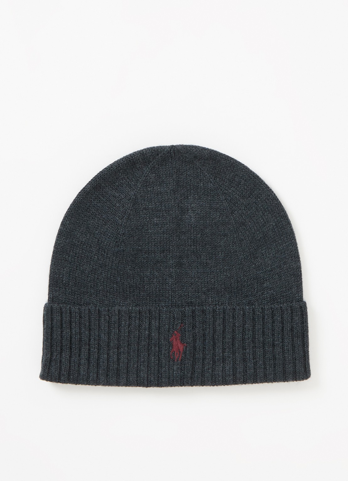 Ralph Lauren Muts van wol met logoborduring - voorkant antraciet