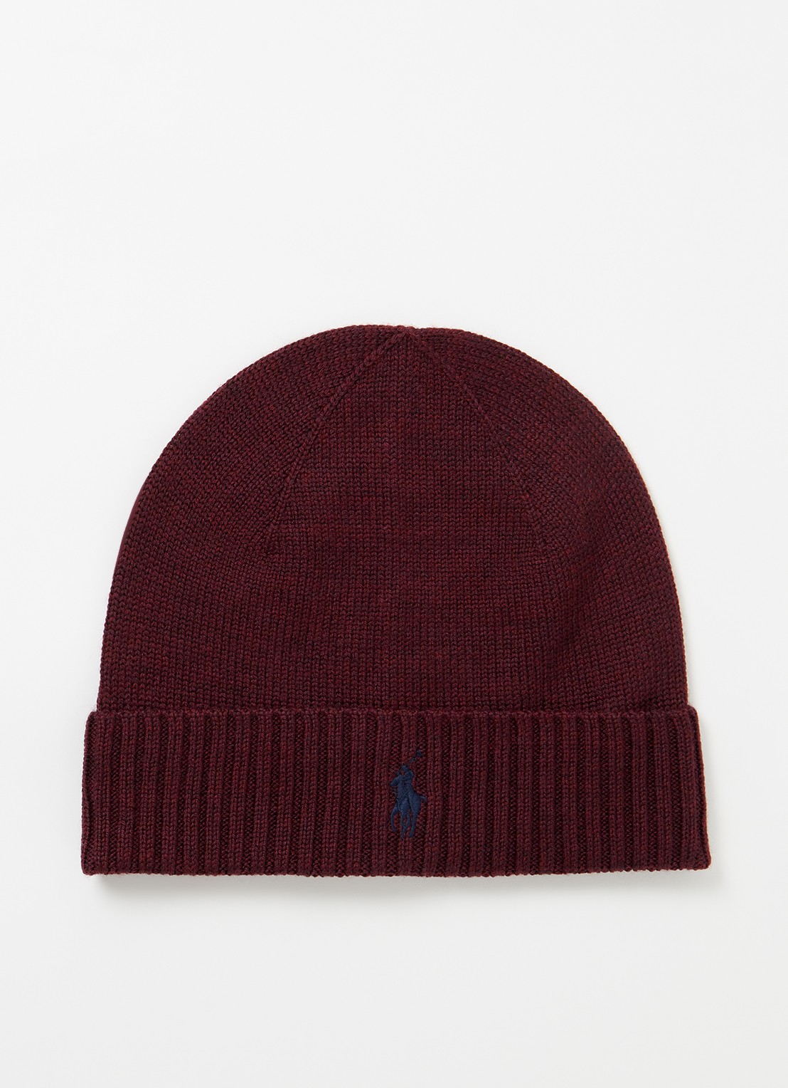 Ralph Lauren Muts van wol met logoborduring - voorkant bordeauxrood