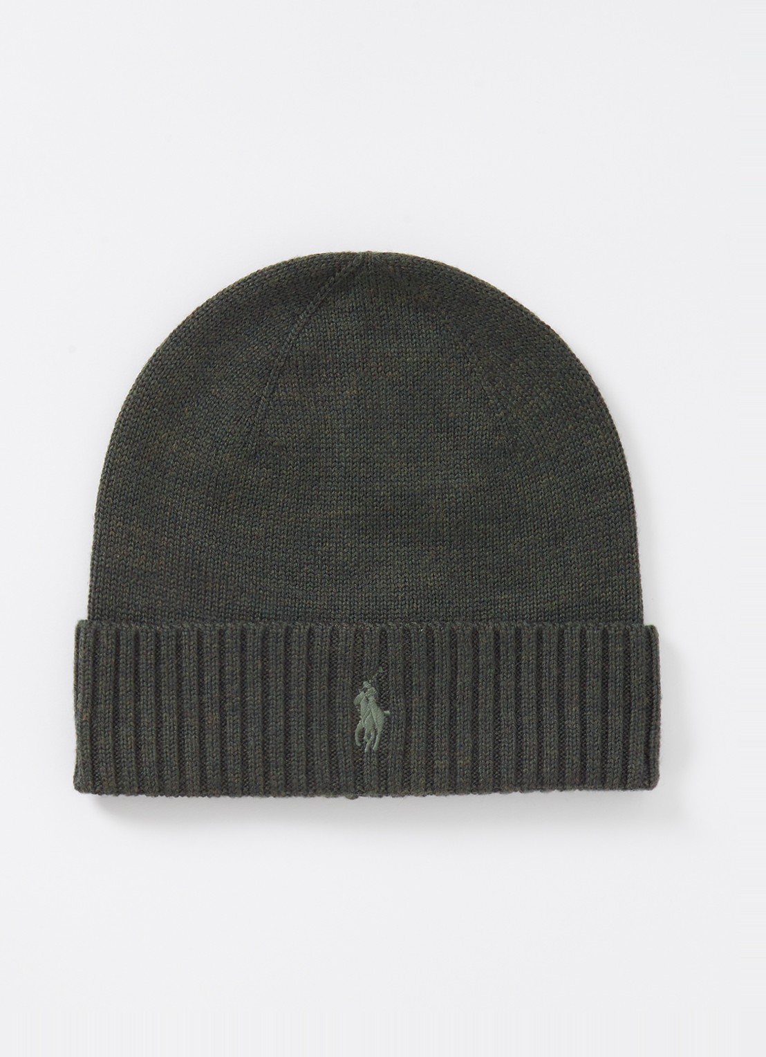 Ralph Lauren Muts van wol met logoborduring - voorkant legergroen