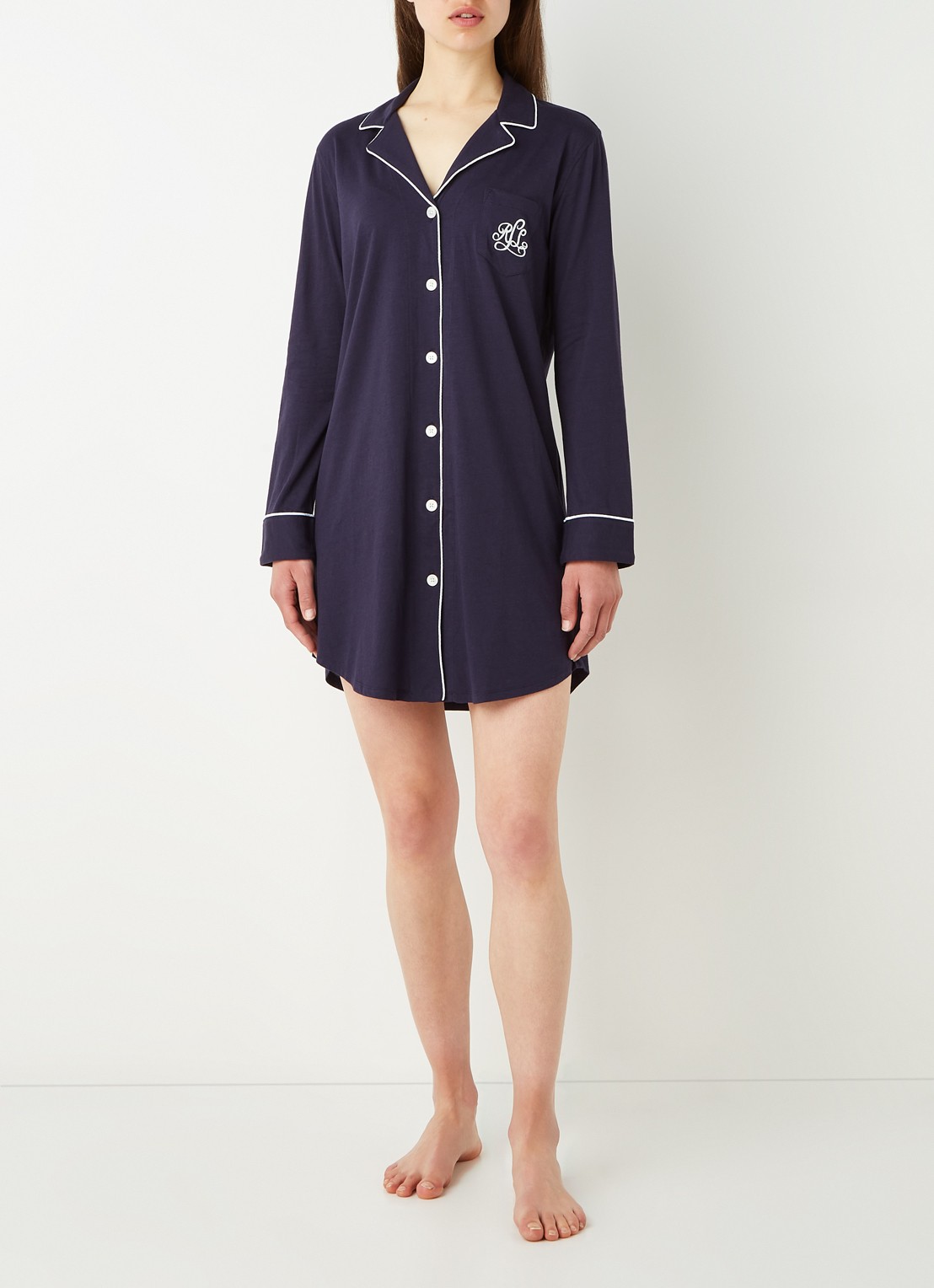 Ralph Lauren Nachthemd met logoborduring - voorkant 3 donkerblauw