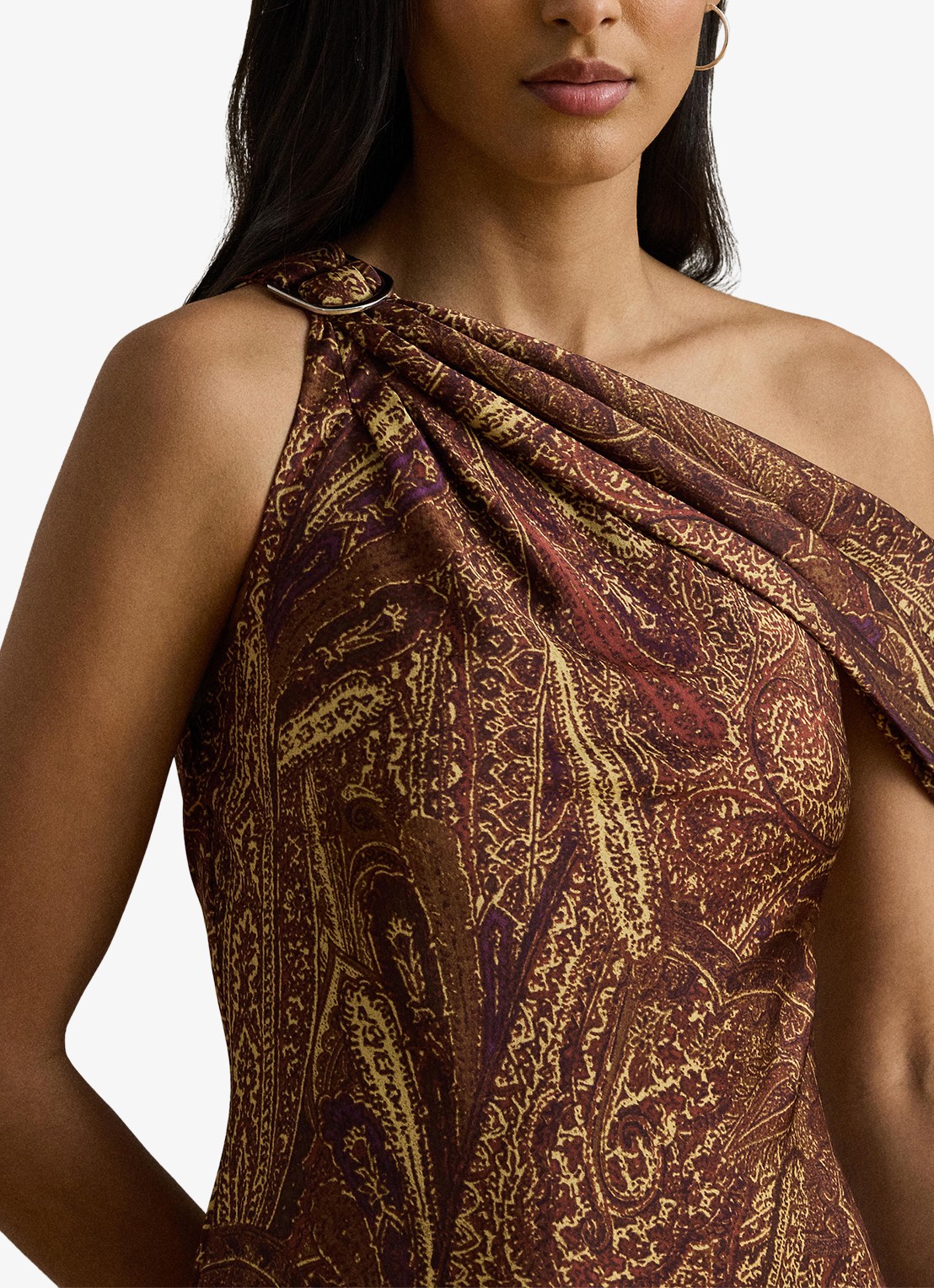 Ralph Lauren Off shoulder maxi jurk met gespdetail en print - detail 5 cinnamon multi / bruin