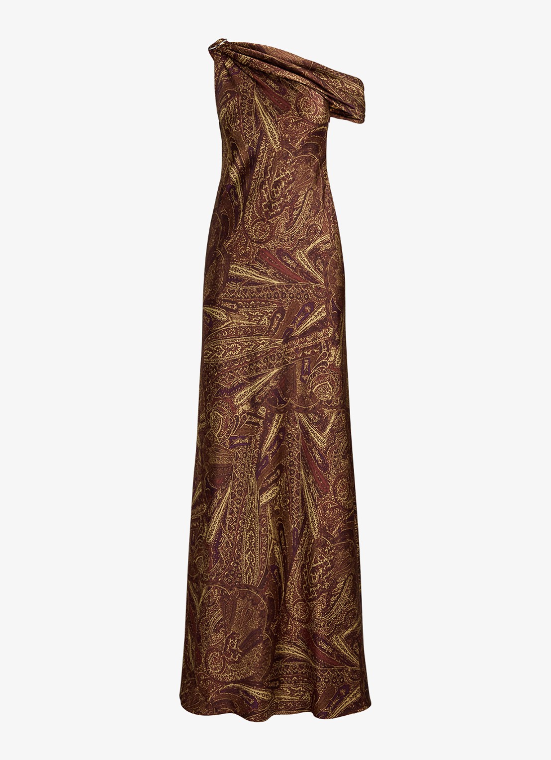 Ralph Lauren Off shoulder maxi jurk met gespdetail en print - voorkant cinnamon multi / bruin
