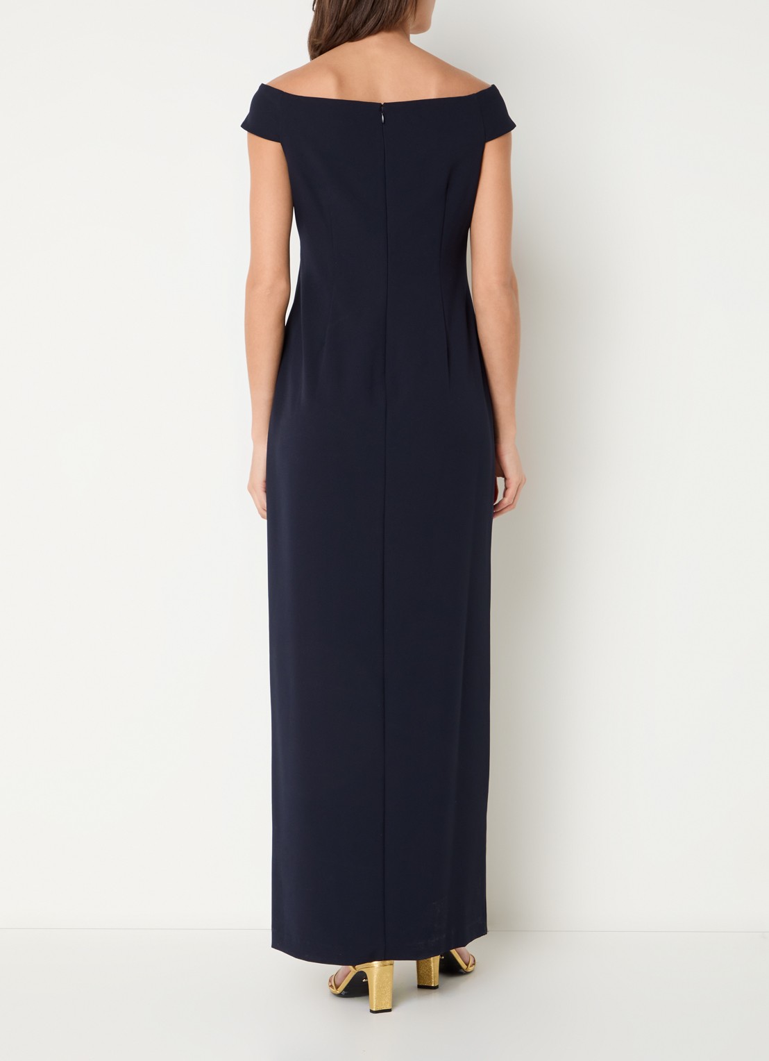 Ralph Lauren Off shoulder maxi jurk met plooidetail - achterkant 2 lighthouse navy / donkerblauw