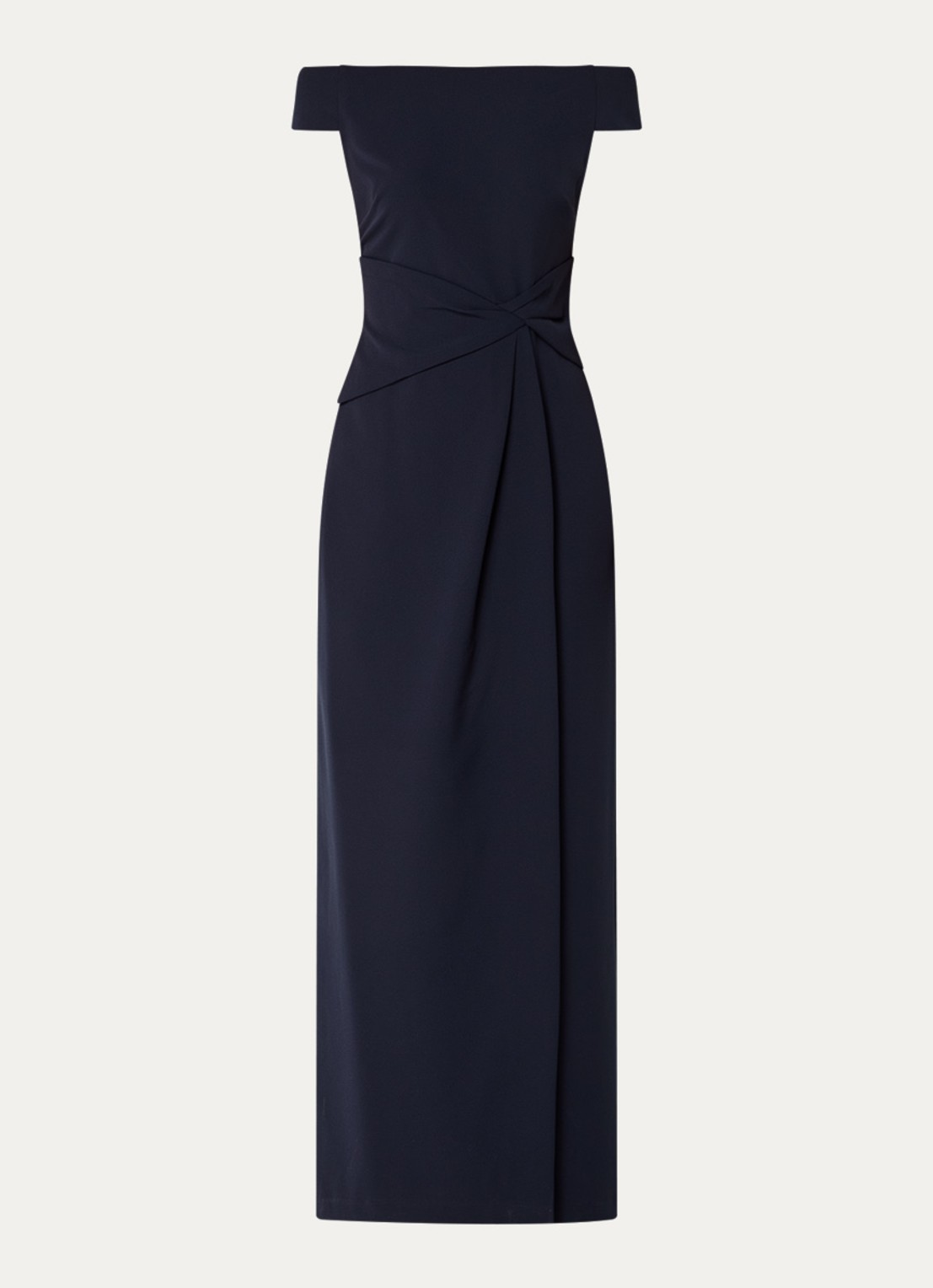 Ralph Lauren Off shoulder maxi jurk met plooidetail - voorkant 3 lighthouse navy / donkerblauw