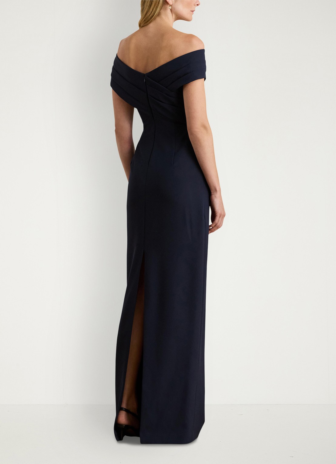 Ralph Lauren Off-shoulder maxi jurk met split - achterkant 3 lighthouse navy / donkerblauw