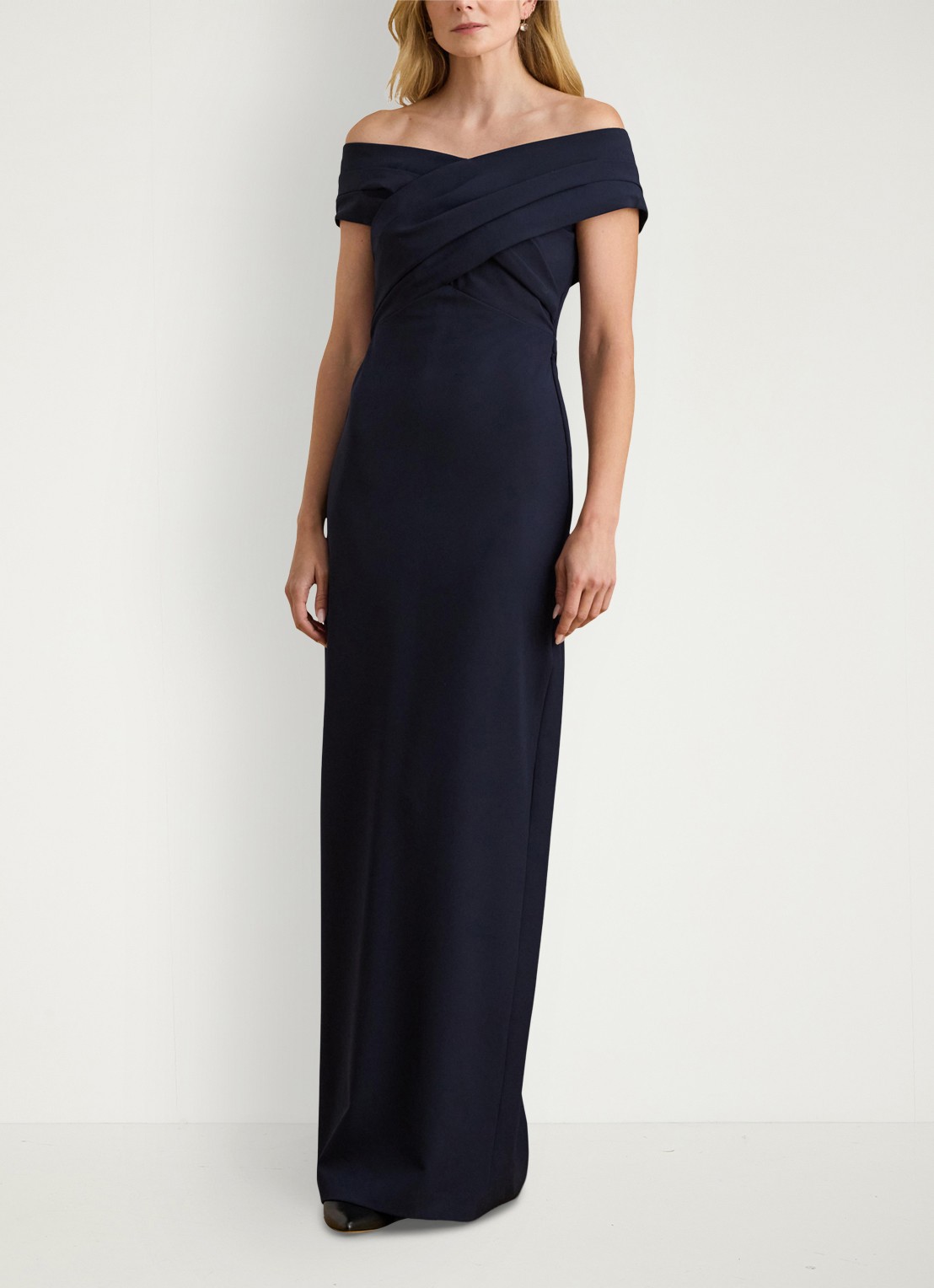 Ralph Lauren Off-shoulder maxi jurk met split - detail lighthouse navy / donkerblauw
