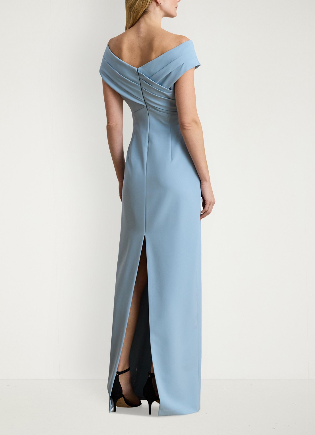 Ralph Lauren Off-shoulder maxi jurk met split - achterkant 3 blue note / blauw