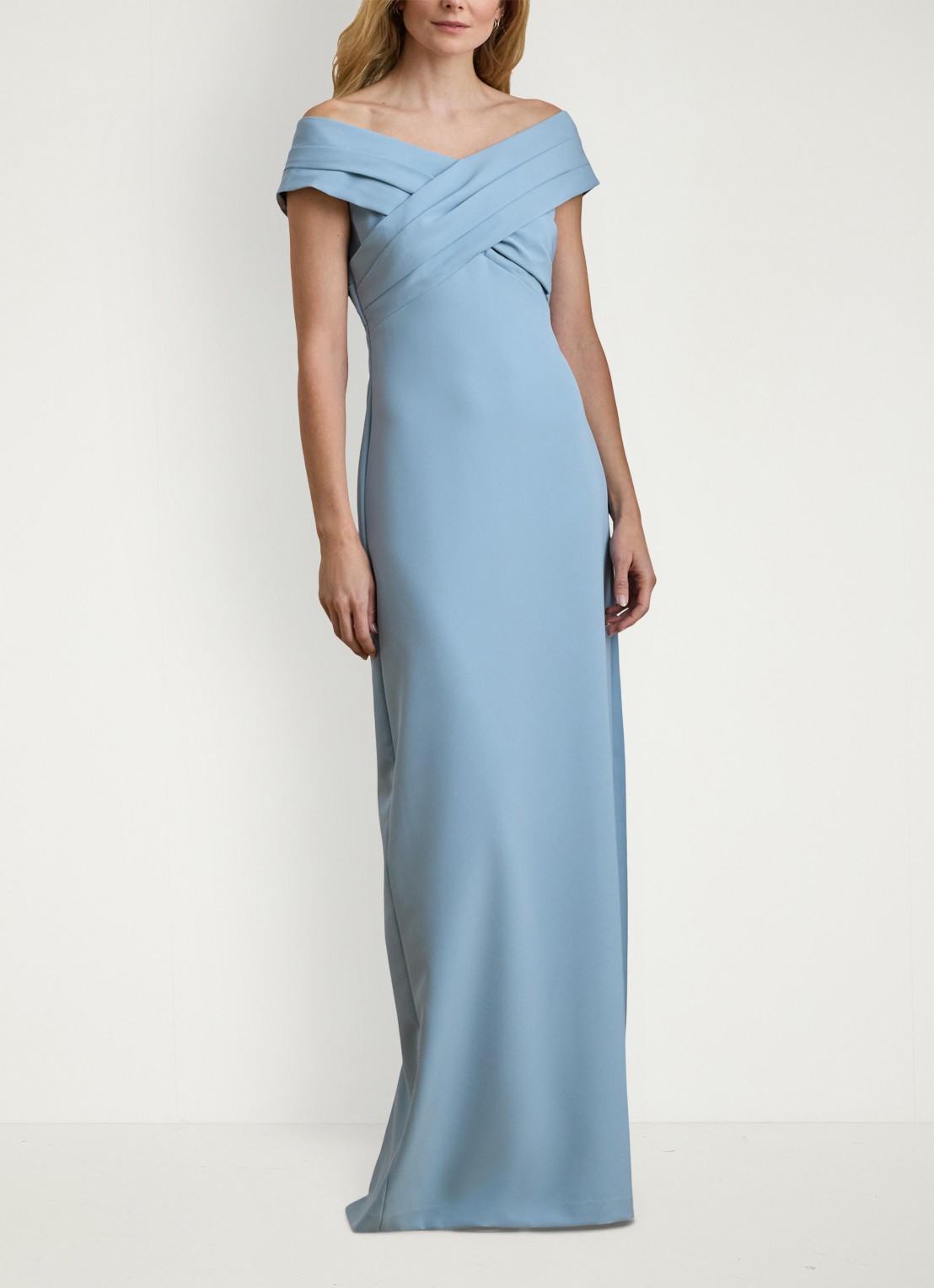 Ralph Lauren Off-shoulder maxi jurk met split - voorkant 5 blue note / blauw