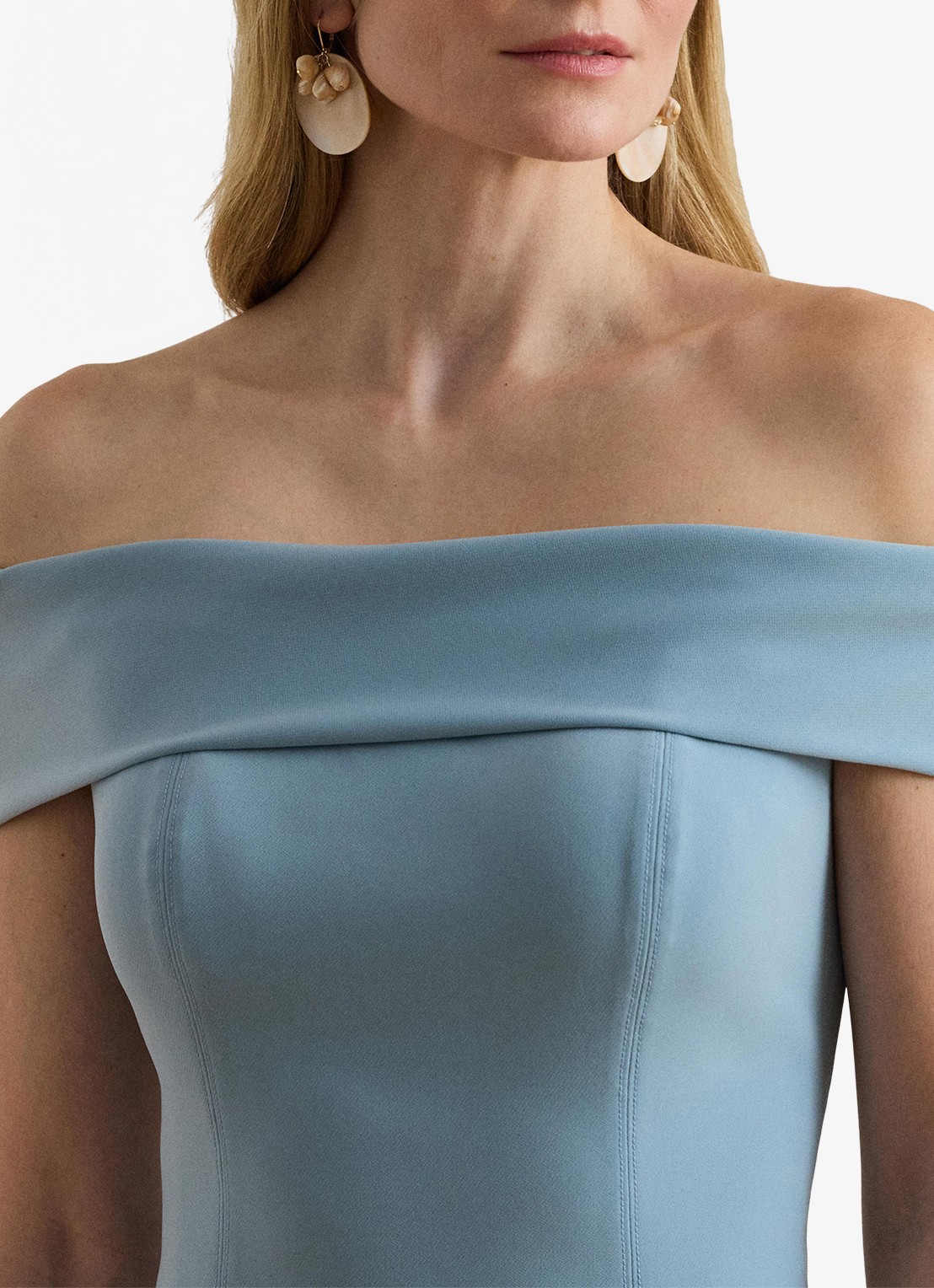Ralph Lauren Off-shoulder midi jurk met split - detail 4 blue note / blauw