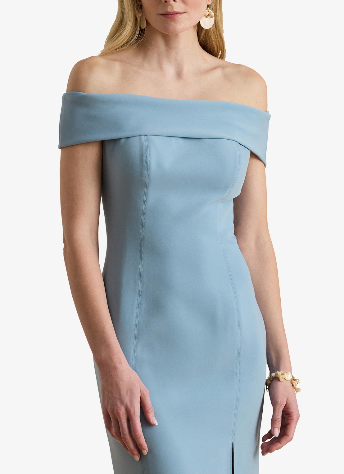 Ralph Lauren Off-shoulder midi jurk met split - detail 5 blue note / blauw