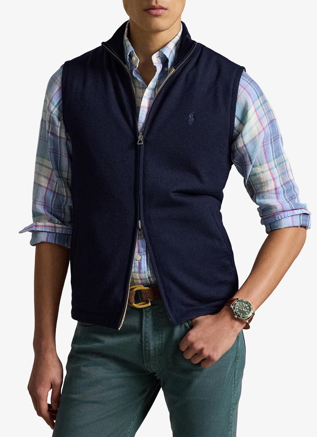 Ralph Lauren Omkeerbare bodywarmer in wolblend - detail 2 donkerblauw