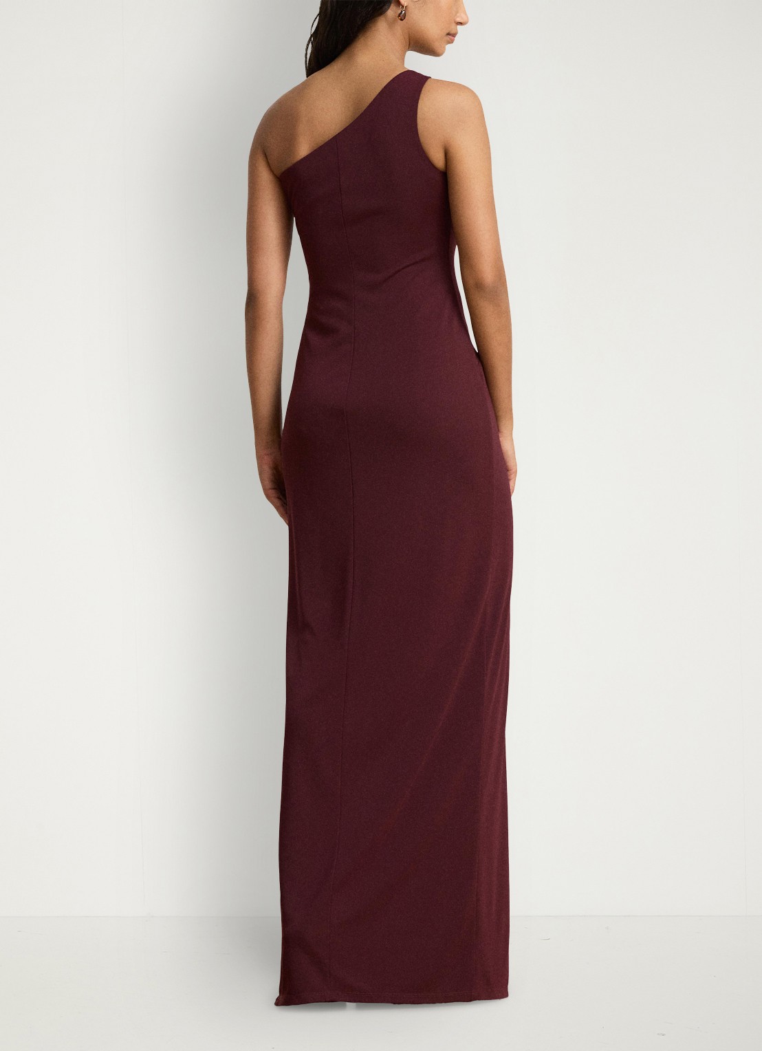 Ralph Lauren One shoulder maxi jurk met gespdetail - achterkant 3 dark garnet / bordeauxrood
