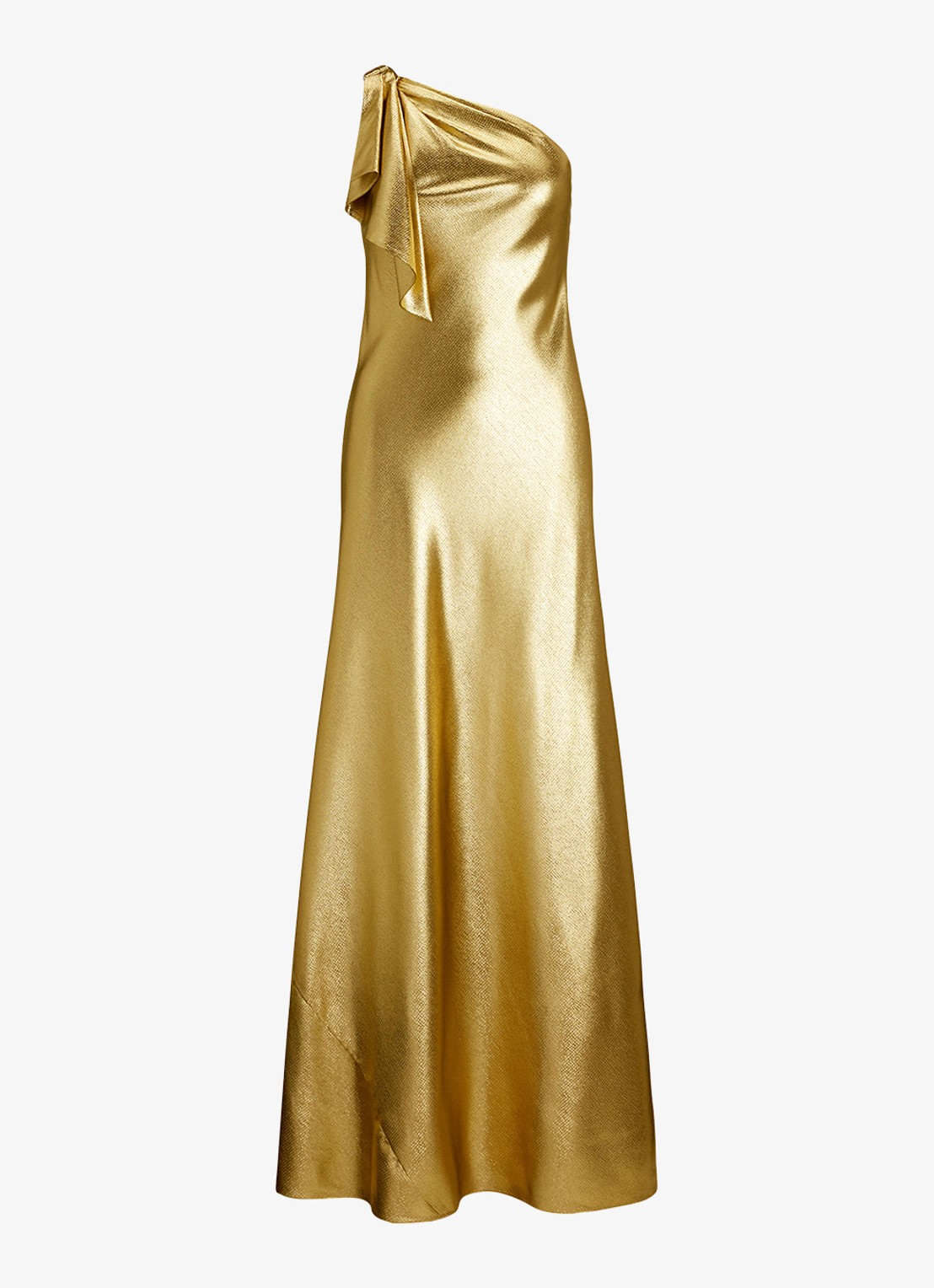 Ralph Lauren One shoulder maxi jurk met metallic finish - voorkant 3 relic gold / goud