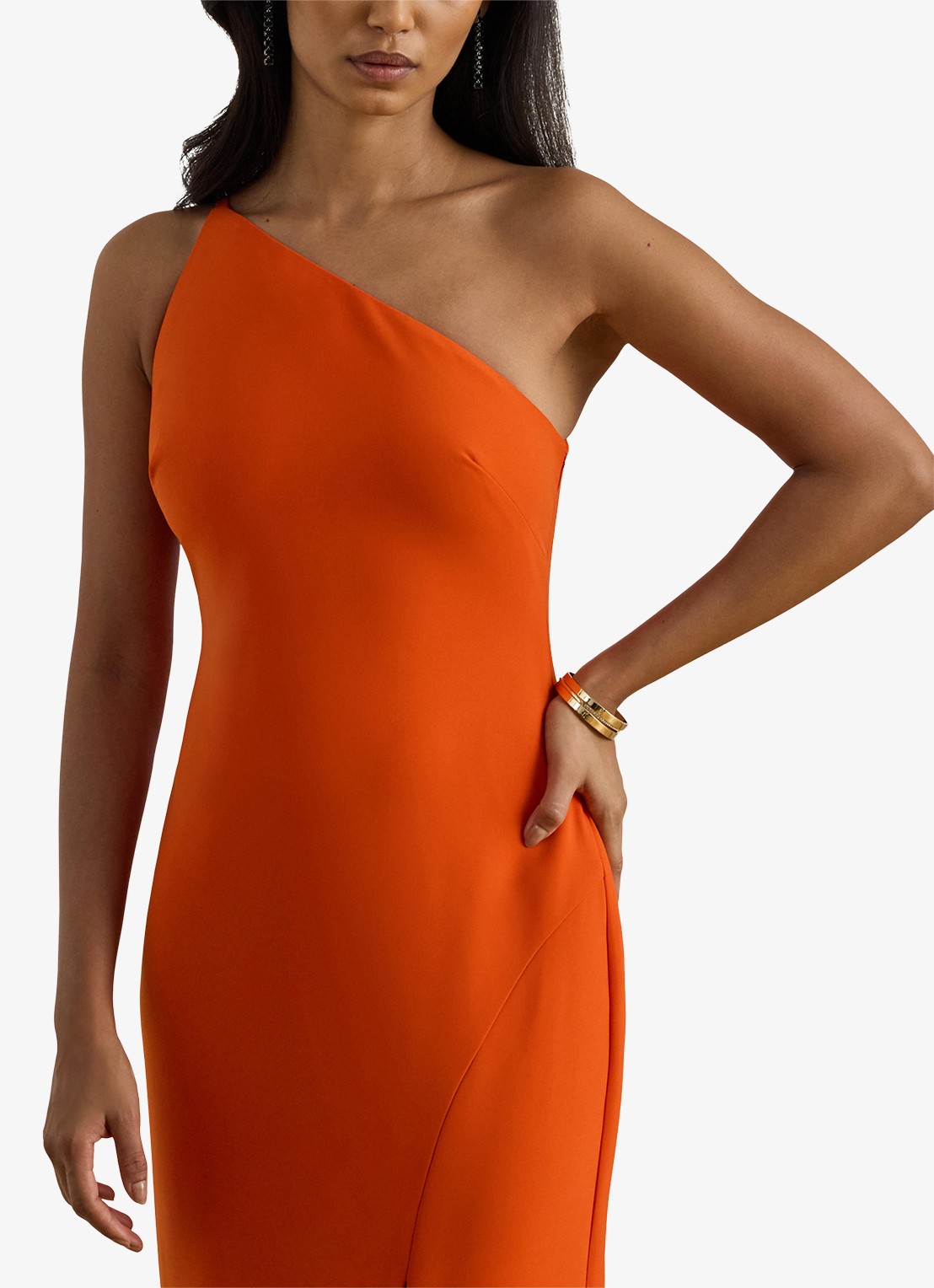 Ralph Lauren One shoulder maxi jurk met split - detail 3 orange