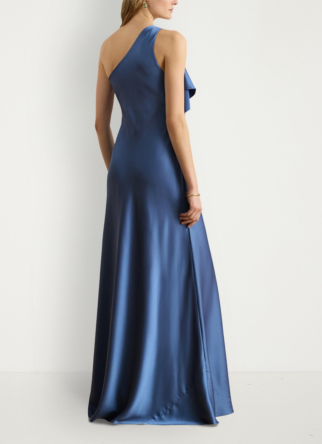 Ralph Lauren One shoulder maxi jurk met volant - achterkant 3 carson blue / blauw