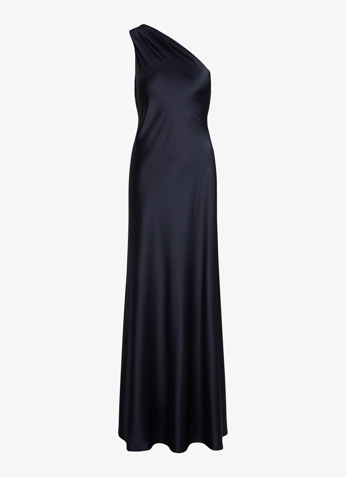 Ralph Lauren One shoulder maxi jurk van satijn - voorkant lauren navy / blauw